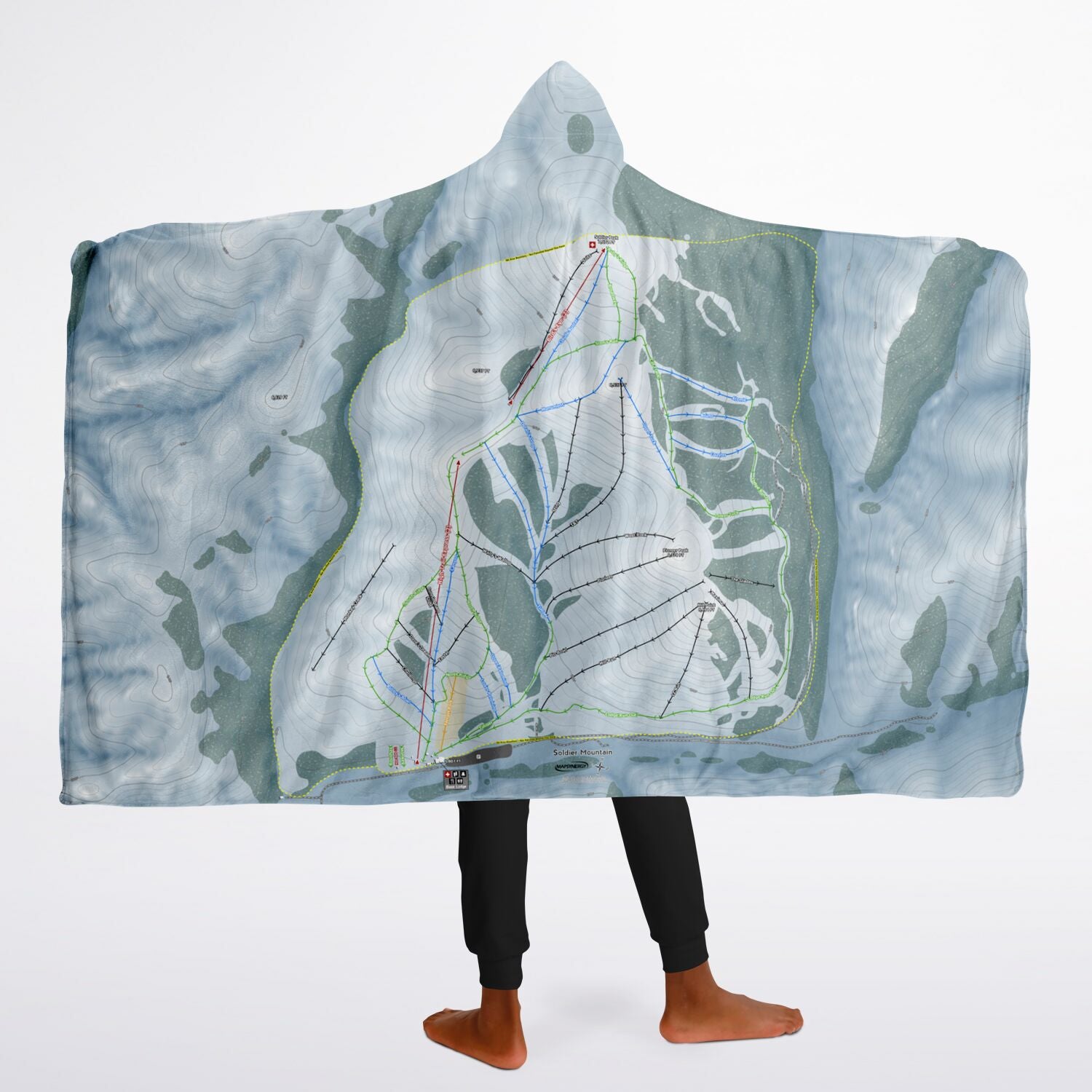 Soldier Mountain, Idaho Ski Trail Map - Youth Hooded Blanket