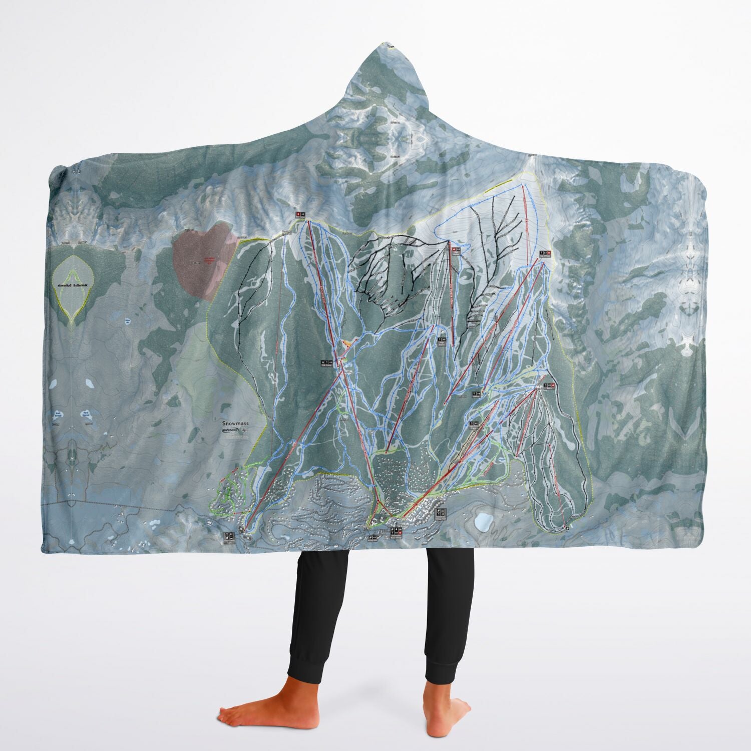 Snowmass, Colorado Ski Trail Map - Youth Hooded Blanket