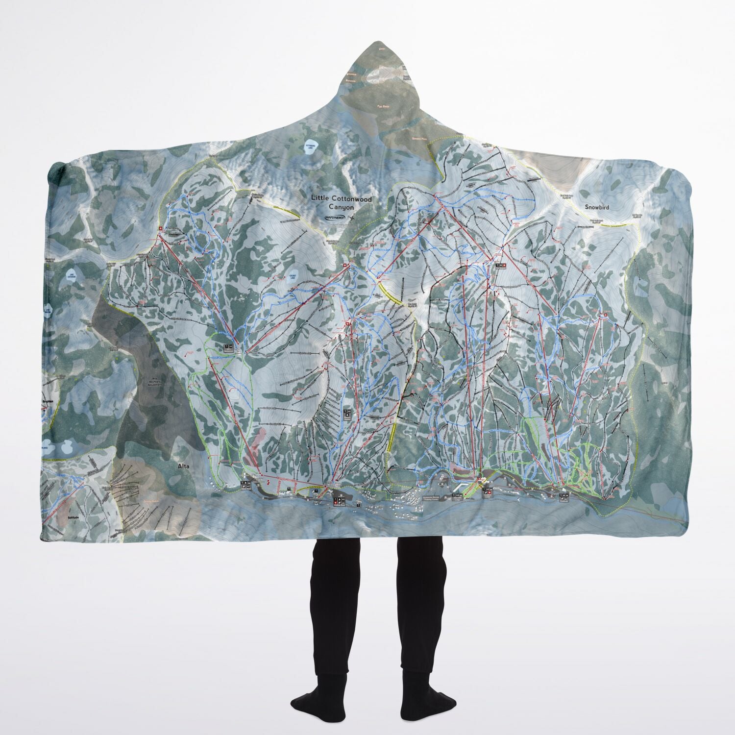 Little Cottonwood, Utah Ski Trail Map - Adult Hooded Blanket