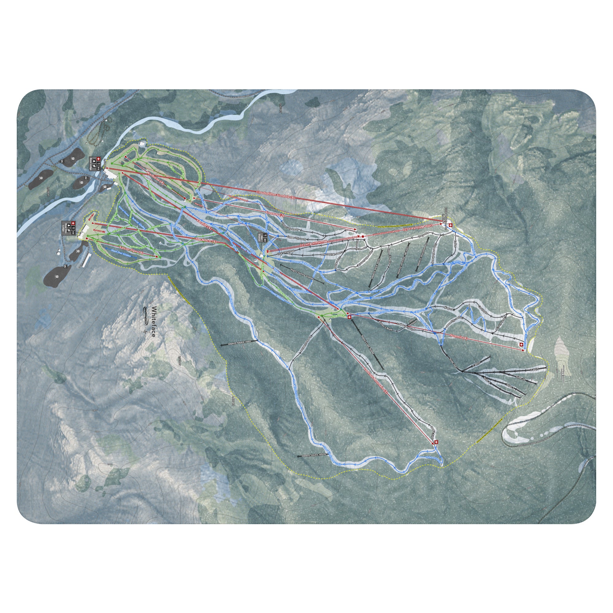 WHITEFACE, NEW YORK SKI RESORT MAP BLANKET