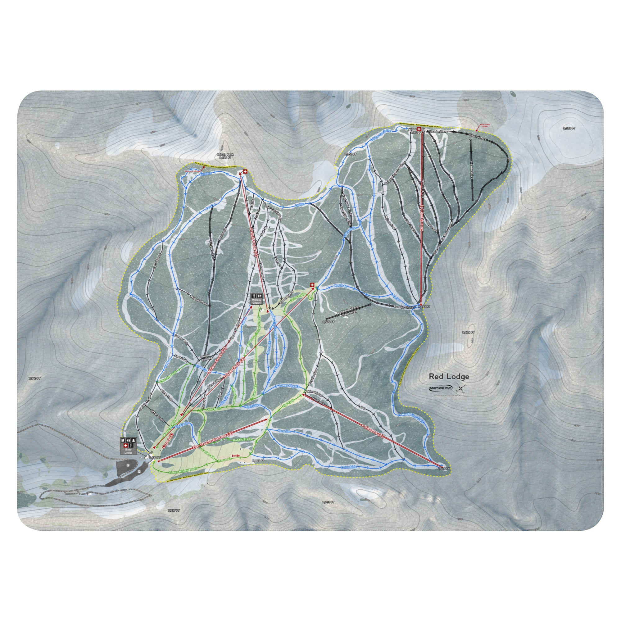 RED LODGE, MONTANA SKI RESORT MAP BLANKET