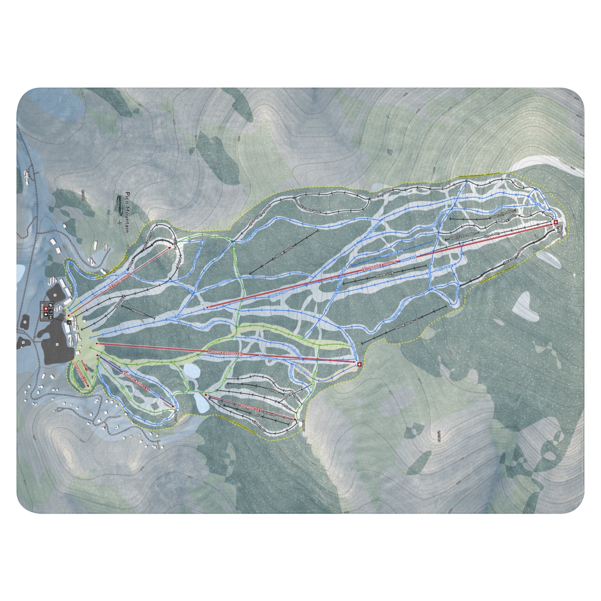 Pico Mountain, Vermont Ski resort Map Blanket