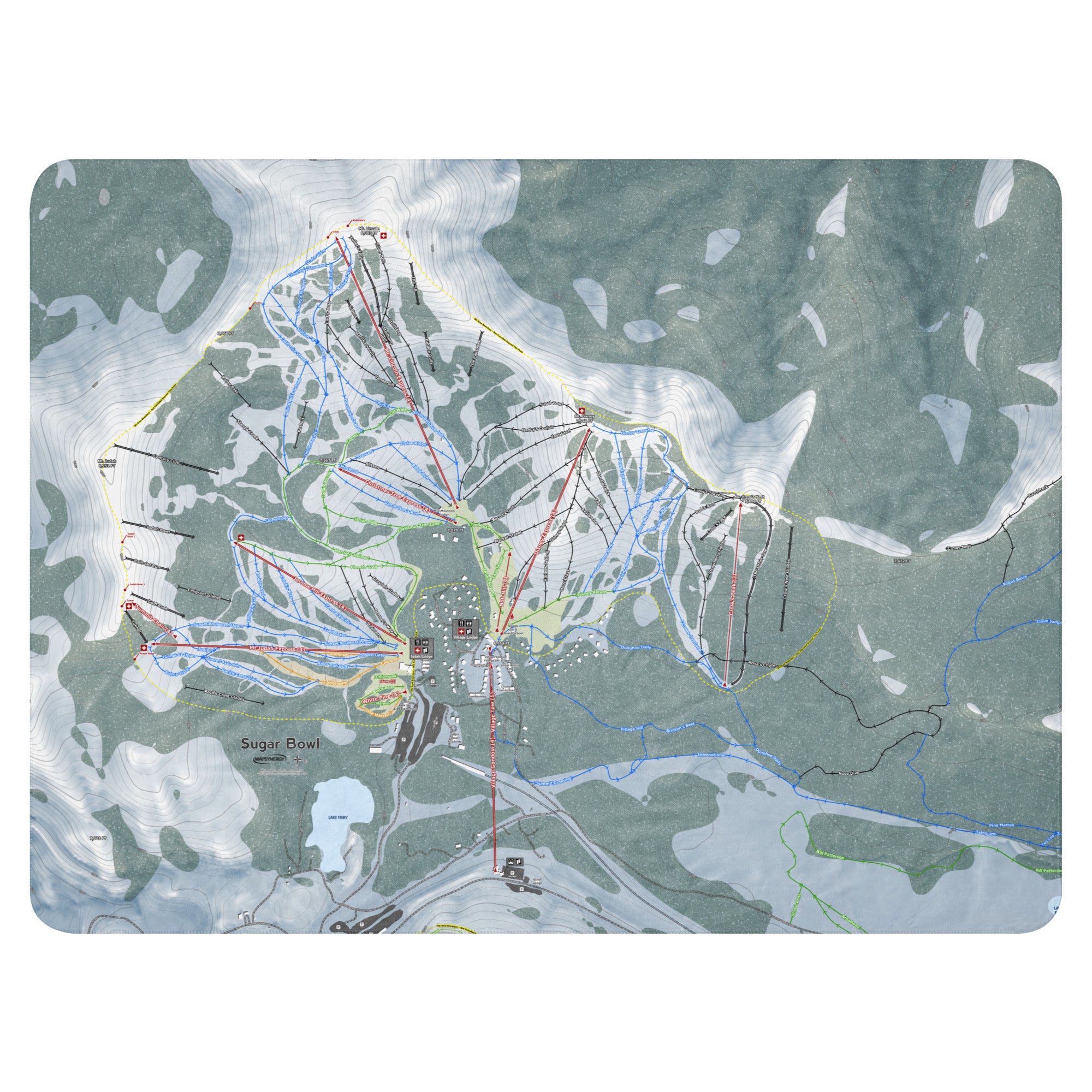 Sugar Bowl, California Ski Resort Map Blanket