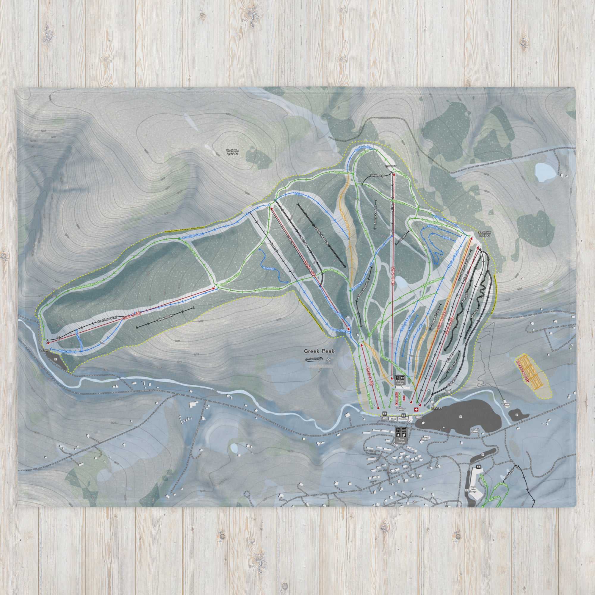 GREEK PEAK, NEW YORK SKI RESORT MAP BLANKET