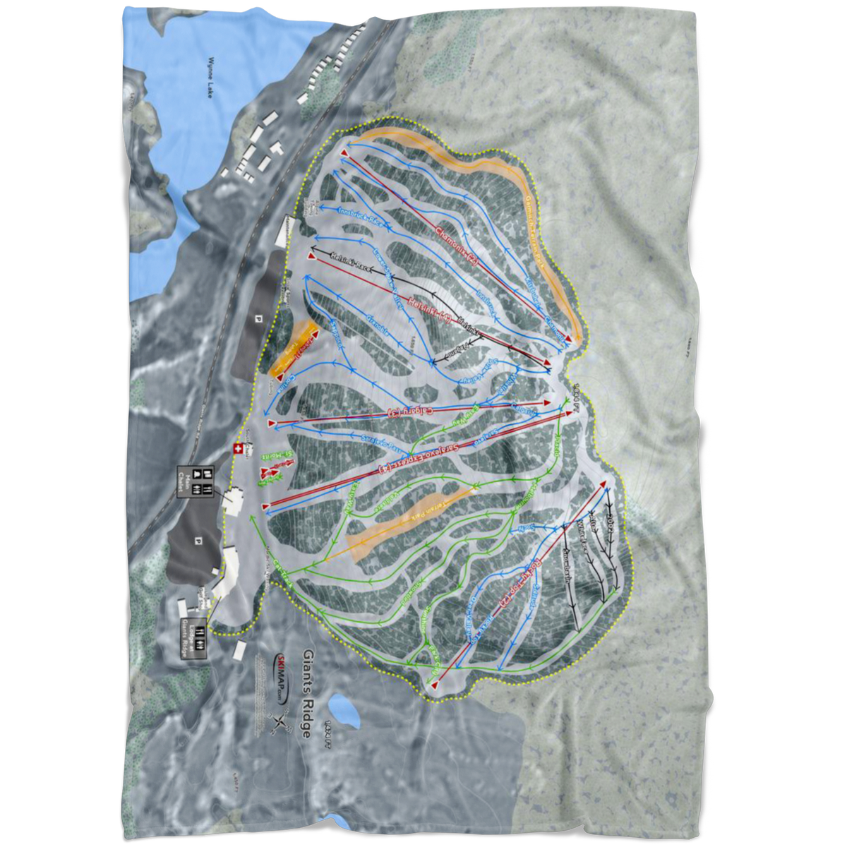 Giants Ridge, Minnesota Ski Trail Map Fleece Blanket - Powderaddicts