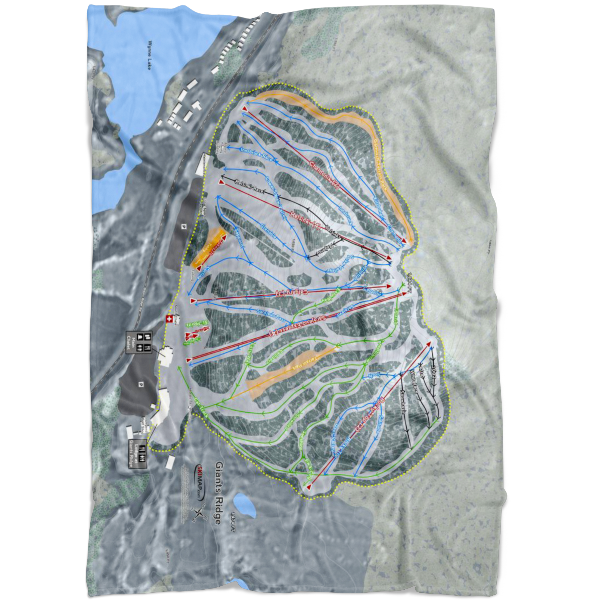 Giants Ridge, Minnesota Ski Trail Map Fleece Blanket - Powderaddicts