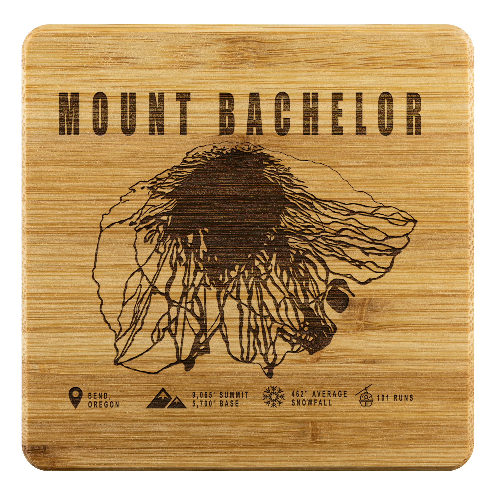 Mount Bachelor, Oregon Ski Trail Map Bamboo Coaster - Powderaddicts