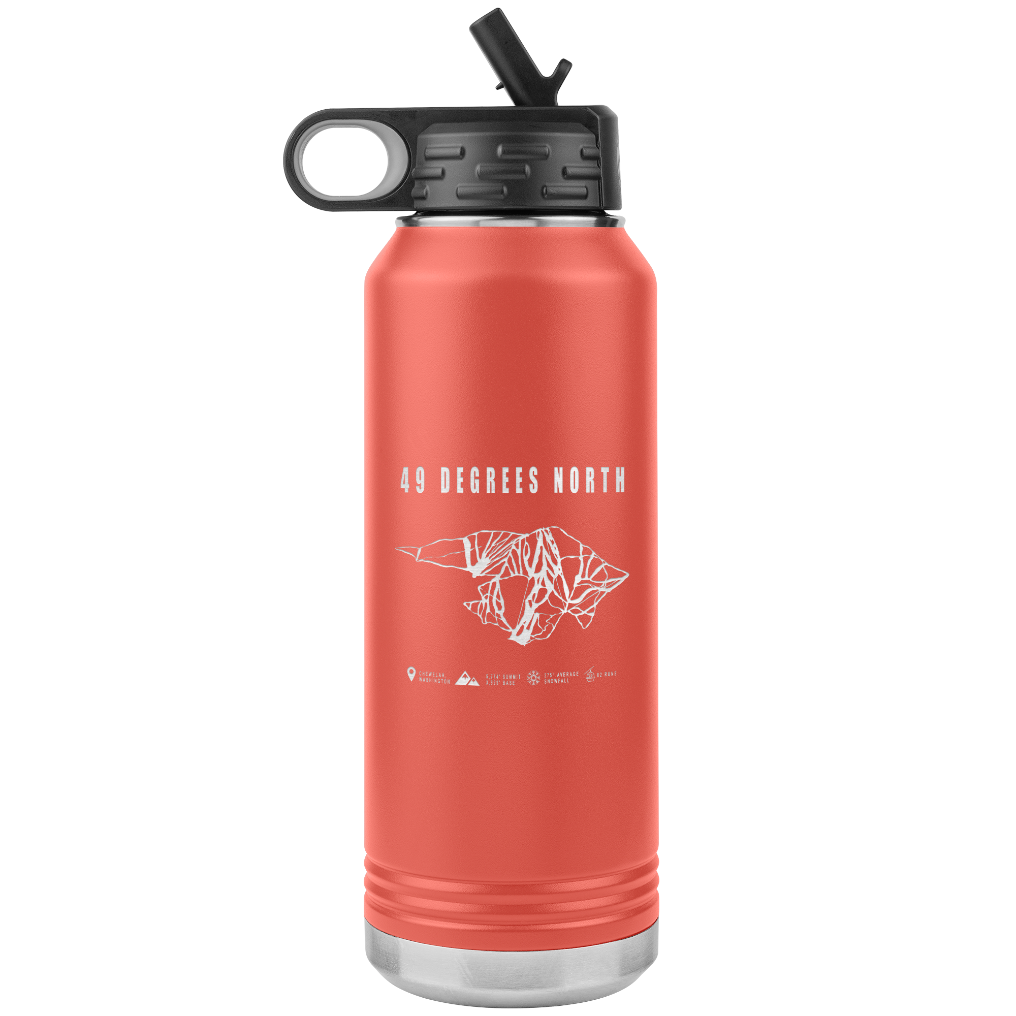 49 Degrees North, Washington Ski Trail Map 32oz Water Bottle Tumbler - Powderaddicts