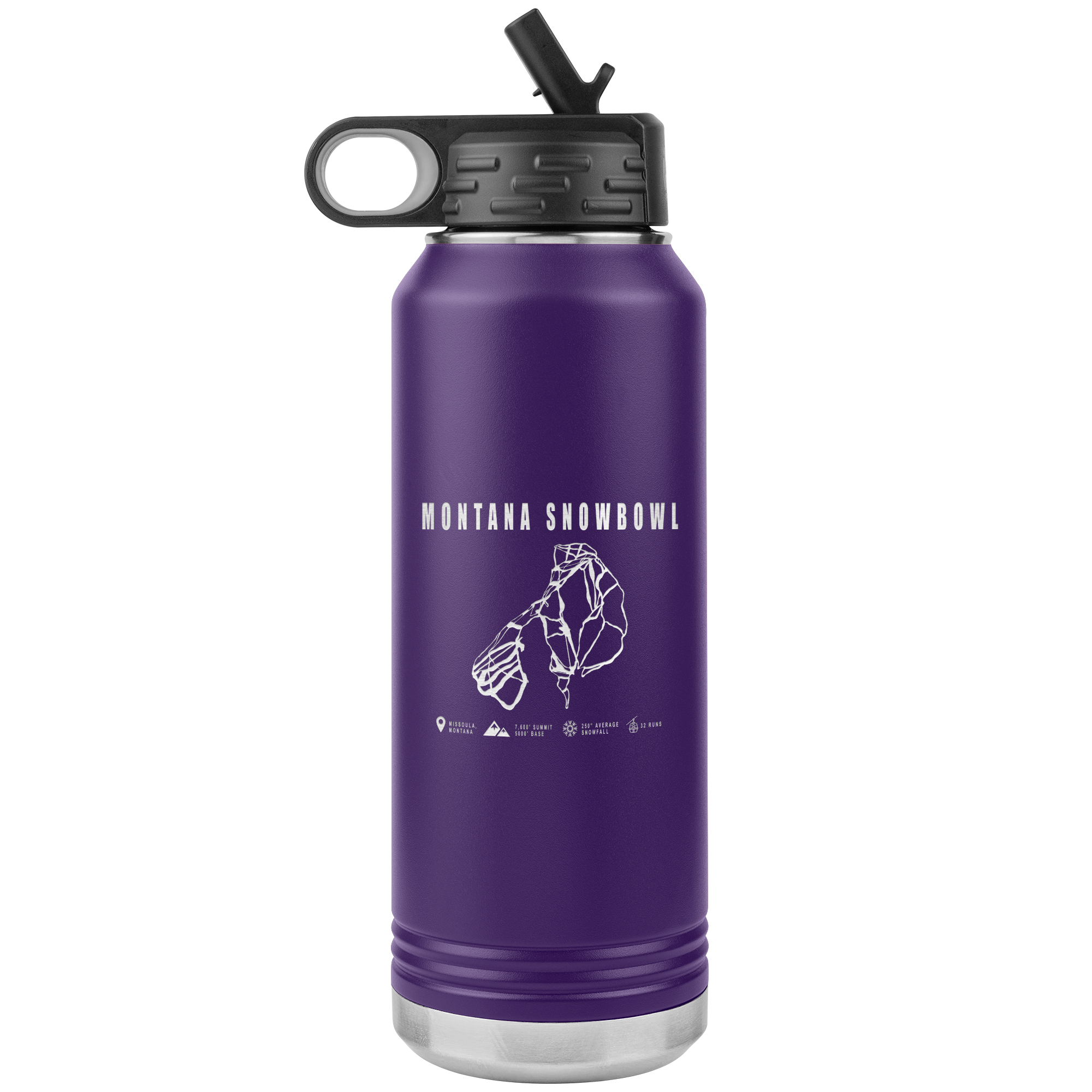 Montana Snowbowl, Montana Ski Trail Map 32oz Water Bottle Tumbler - Powderaddicts