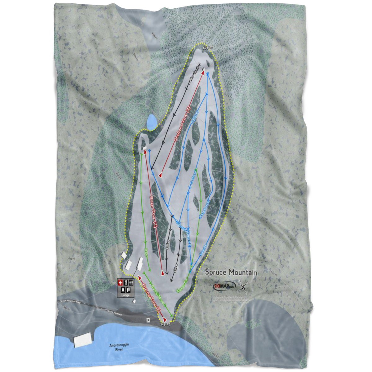 Spruce Mountain, Maine Ski Trail Map Fleece Blanket - Powderaddicts