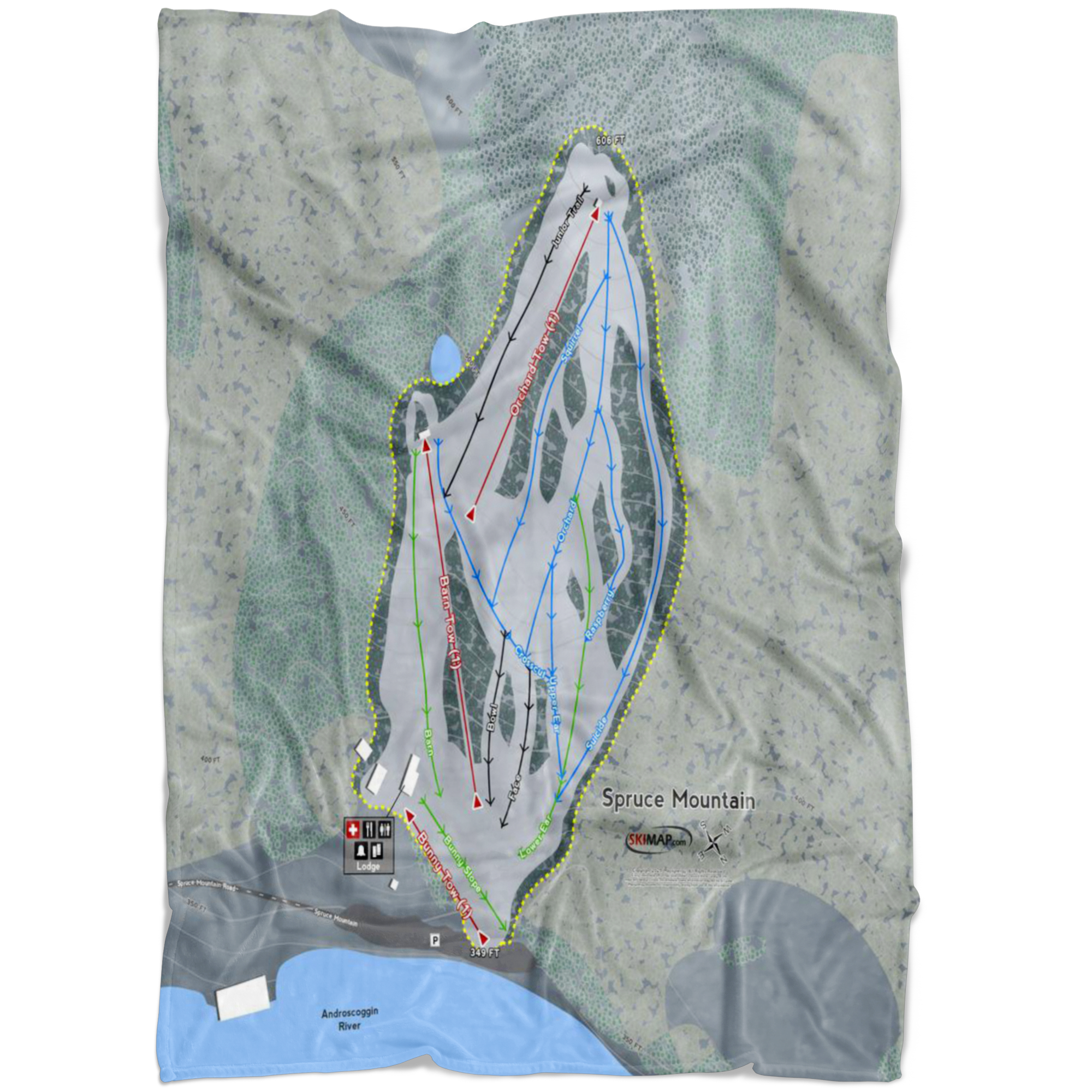 Spruce Mountain, Maine Ski Trail Map Fleece Blanket - Powderaddicts