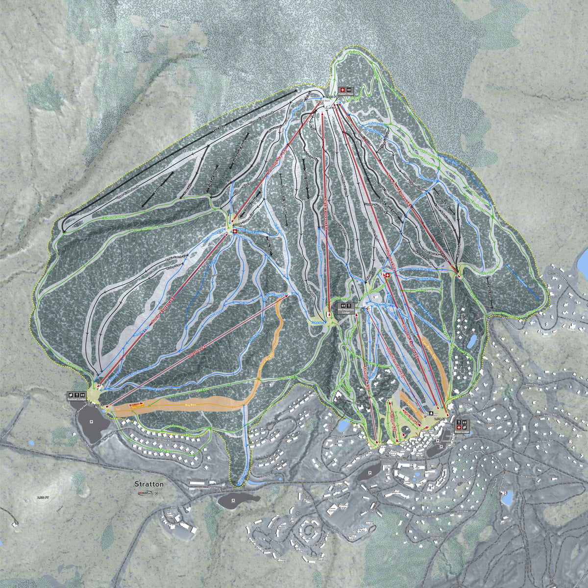 Stratton Mountain Vermont Ski Resort Map Wall Art