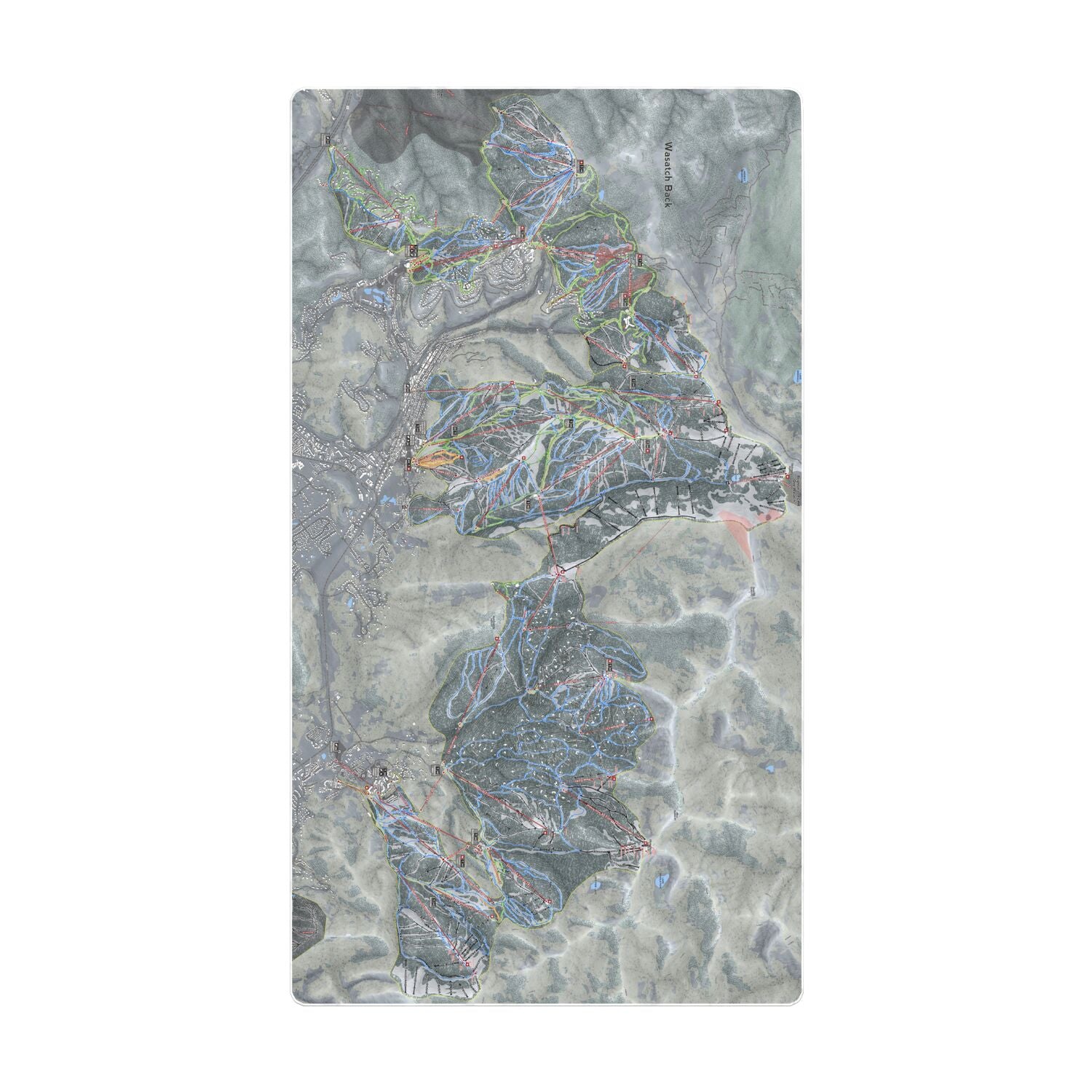 Wasatch Back, Utah Ski Resort Map Printed Beach Towel - Powderaddicts