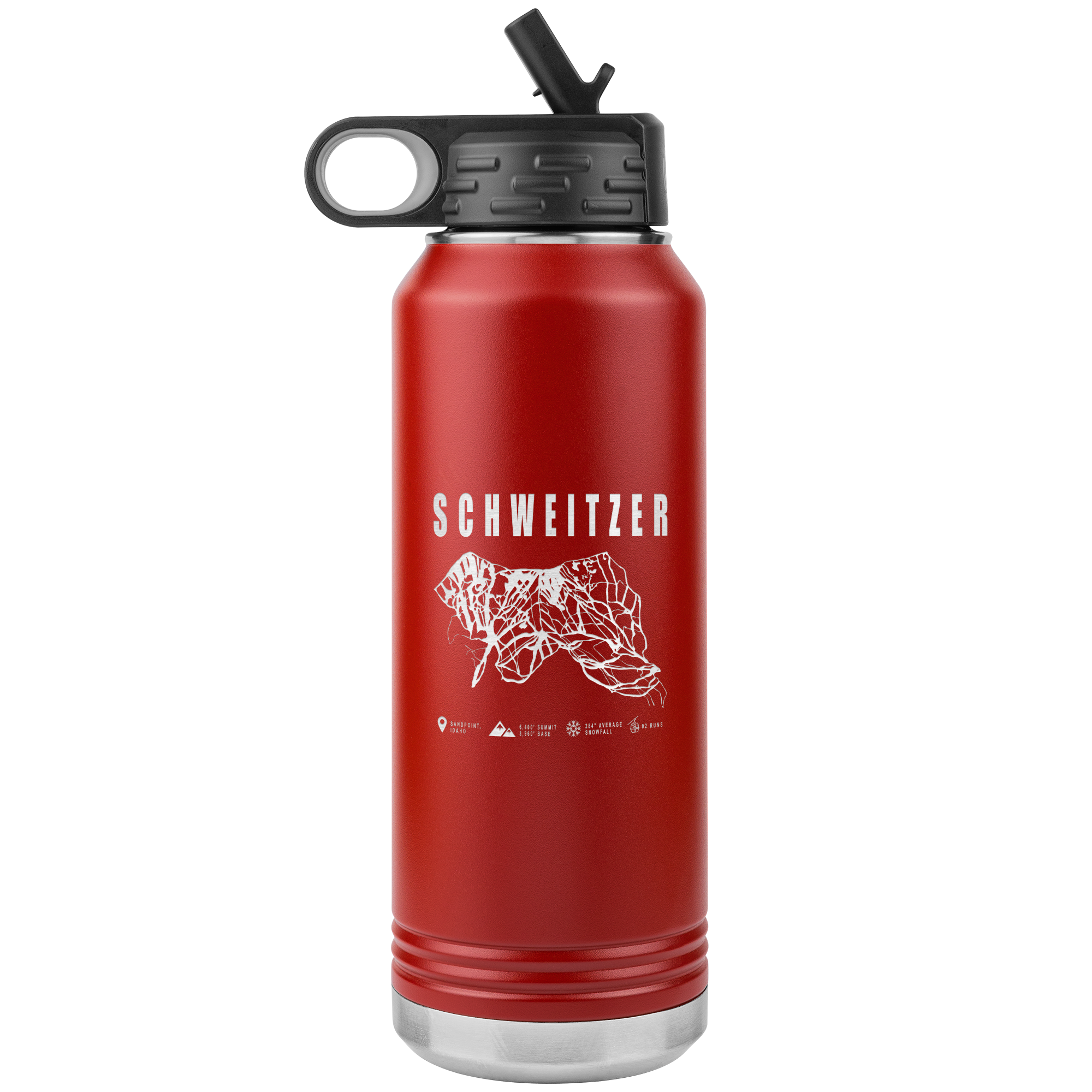 Schweitzer Idaho Ski Trail Map 32oz Water Bottle Tumbler - Powderaddicts