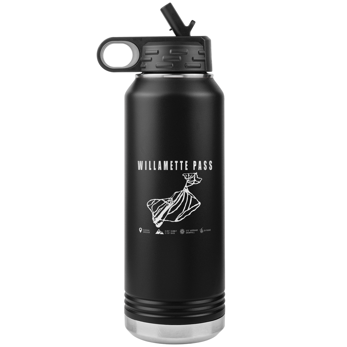 Willamette Pass, Oregon Ski Trail Map 32oz Water Bottle Tumbler - Powderaddicts