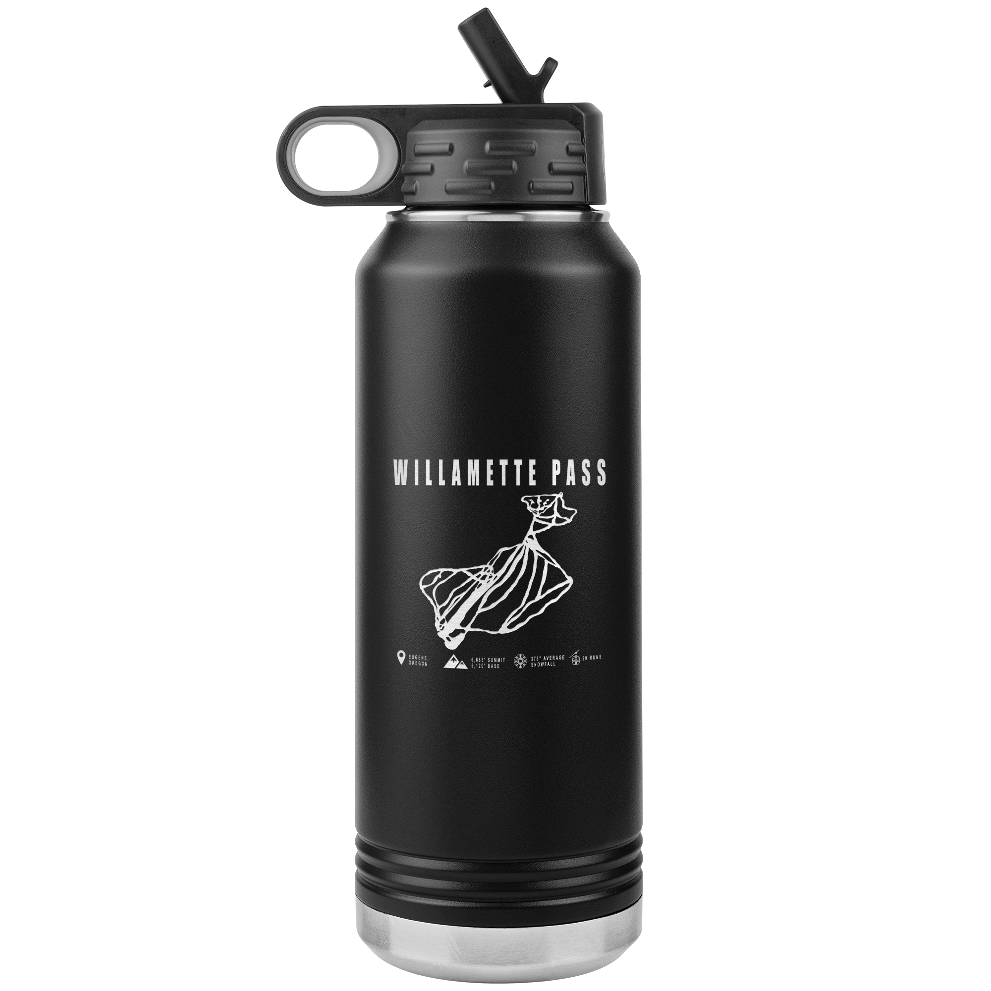 Willamette Pass, Oregon Ski Trail Map 32oz Water Bottle Tumbler - Powderaddicts