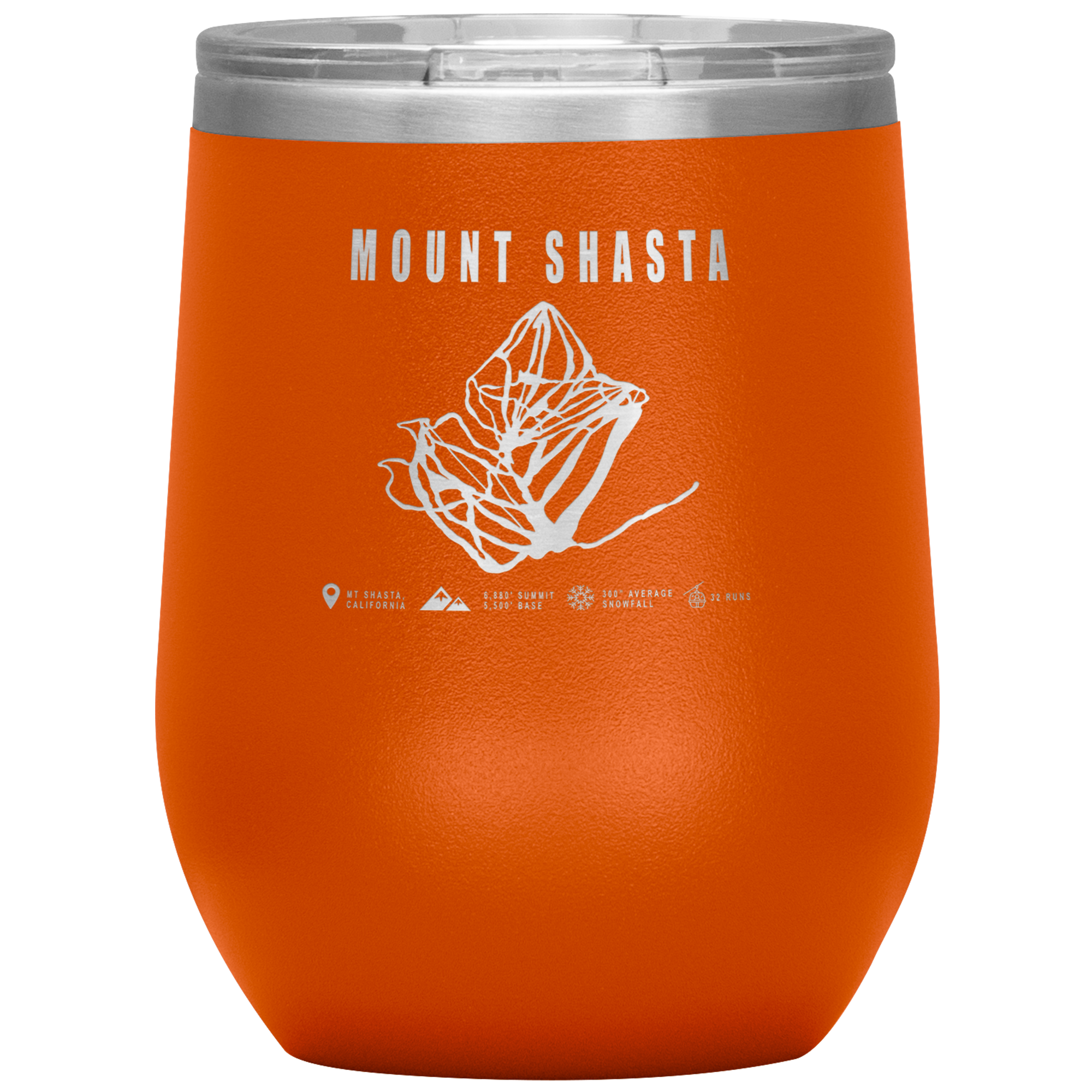 Mount Shasta, California Ski Trail Map Wine 12oz Tumbler - Powderaddicts