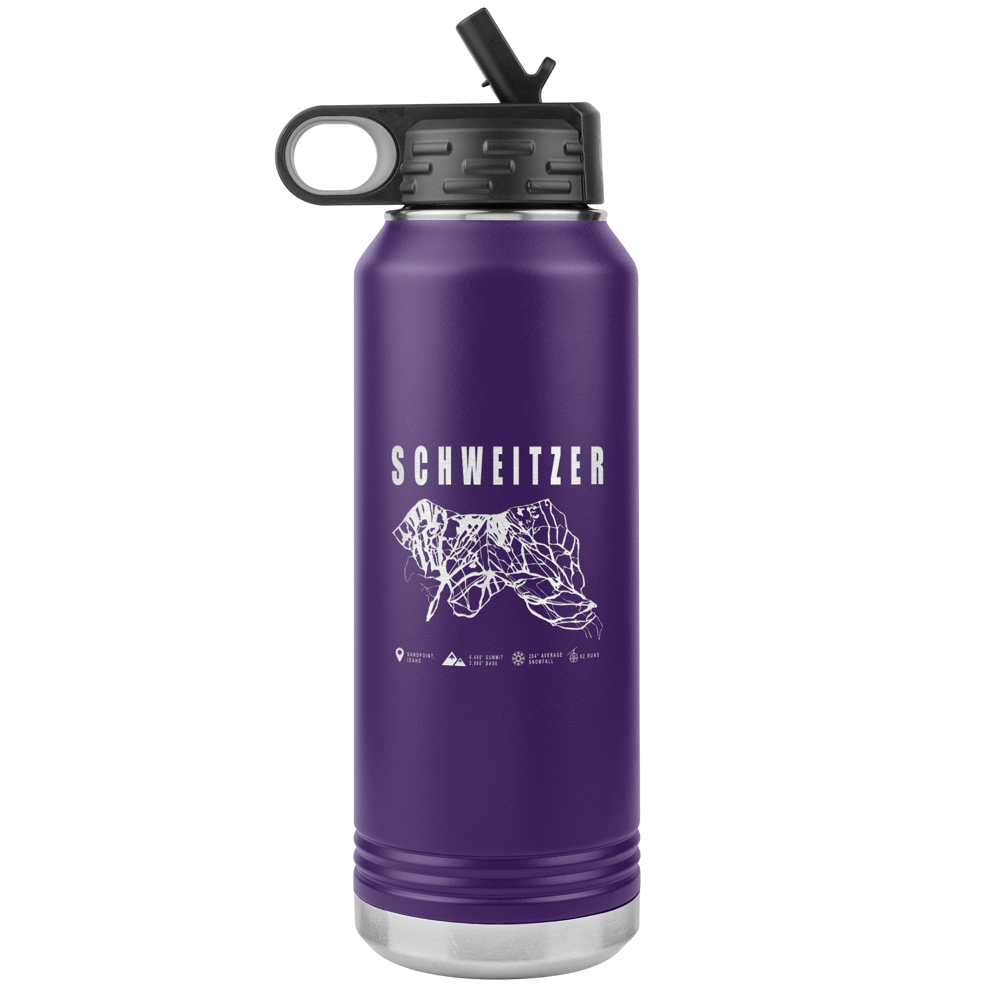 Schweitzer Idaho Ski Trail Map 32oz Water Bottle Tumbler - Powderaddicts