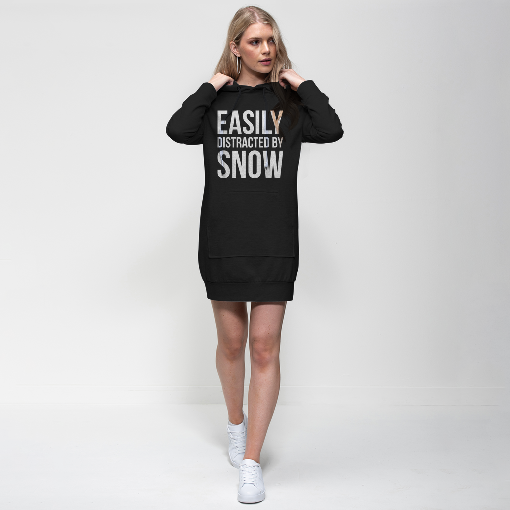 Easily Distracted By Snow Premium Adult Hoodie Dress - Powderaddicts