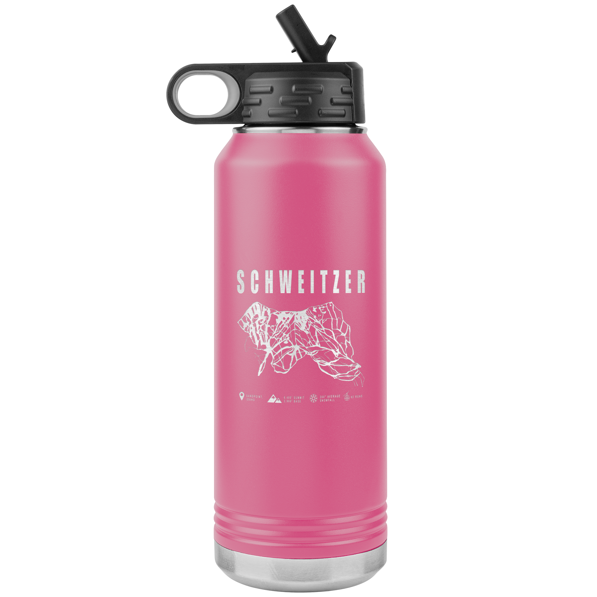 Schweitzer Idaho Ski Trail Map 32oz Water Bottle Tumbler - Powderaddicts