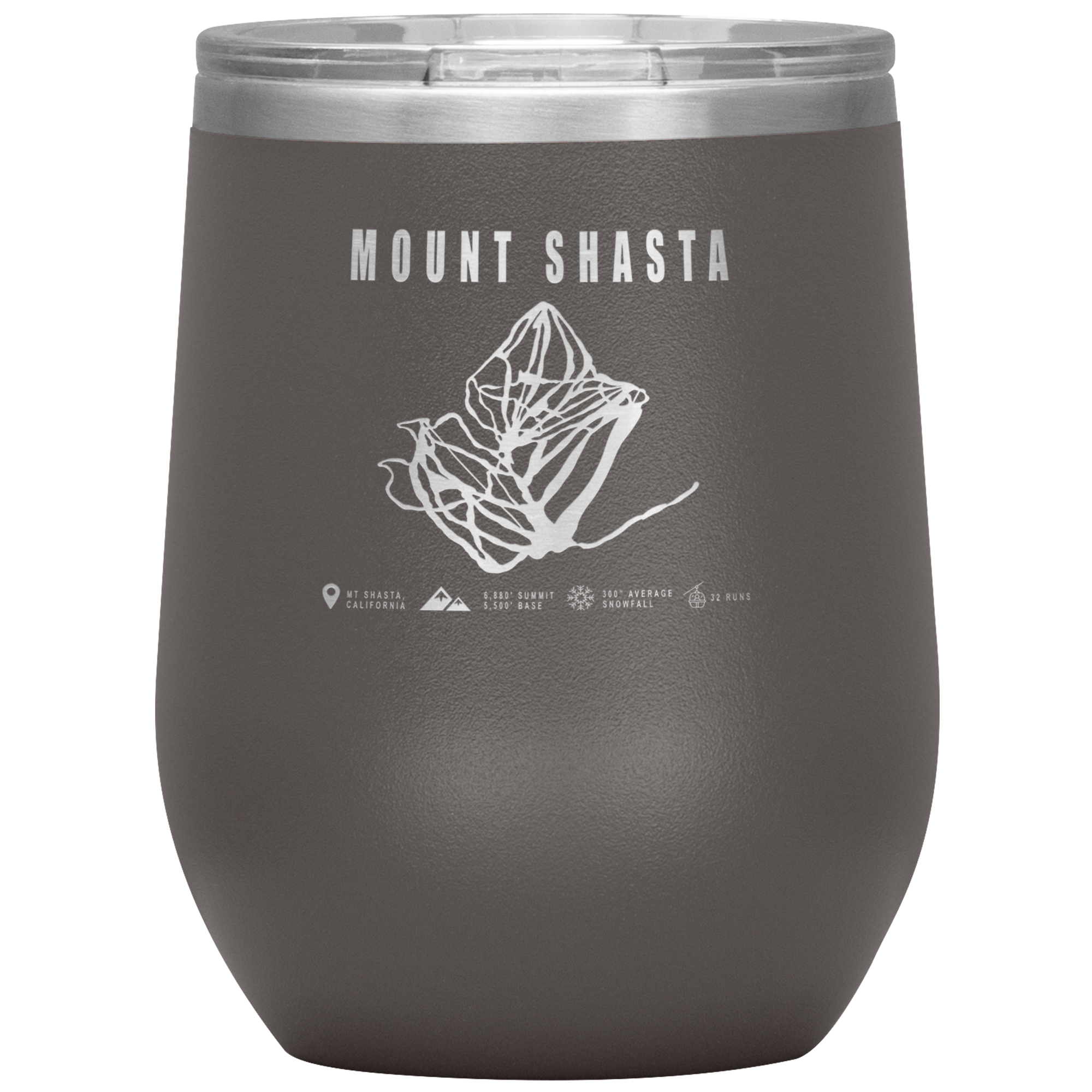 Mount Shasta, California Ski Trail Map Wine 12oz Tumbler - Powderaddicts