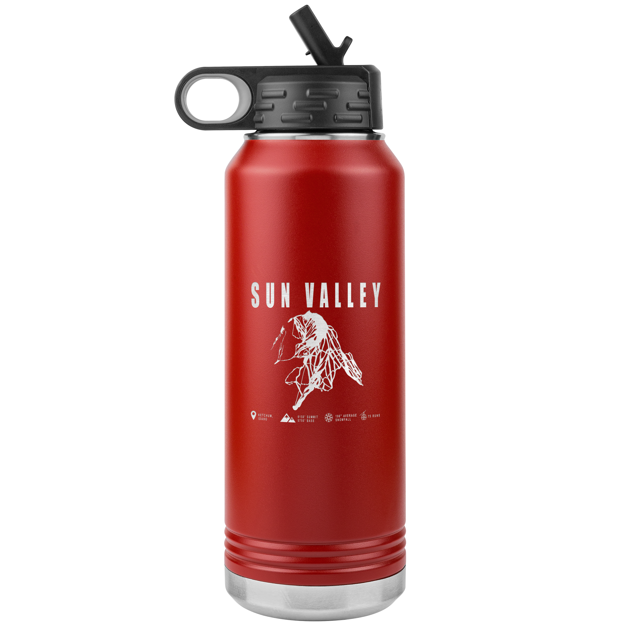 Sun Valley Idaho Ski Trail Map 32oz Water Bottle Tumbler - Powderaddicts