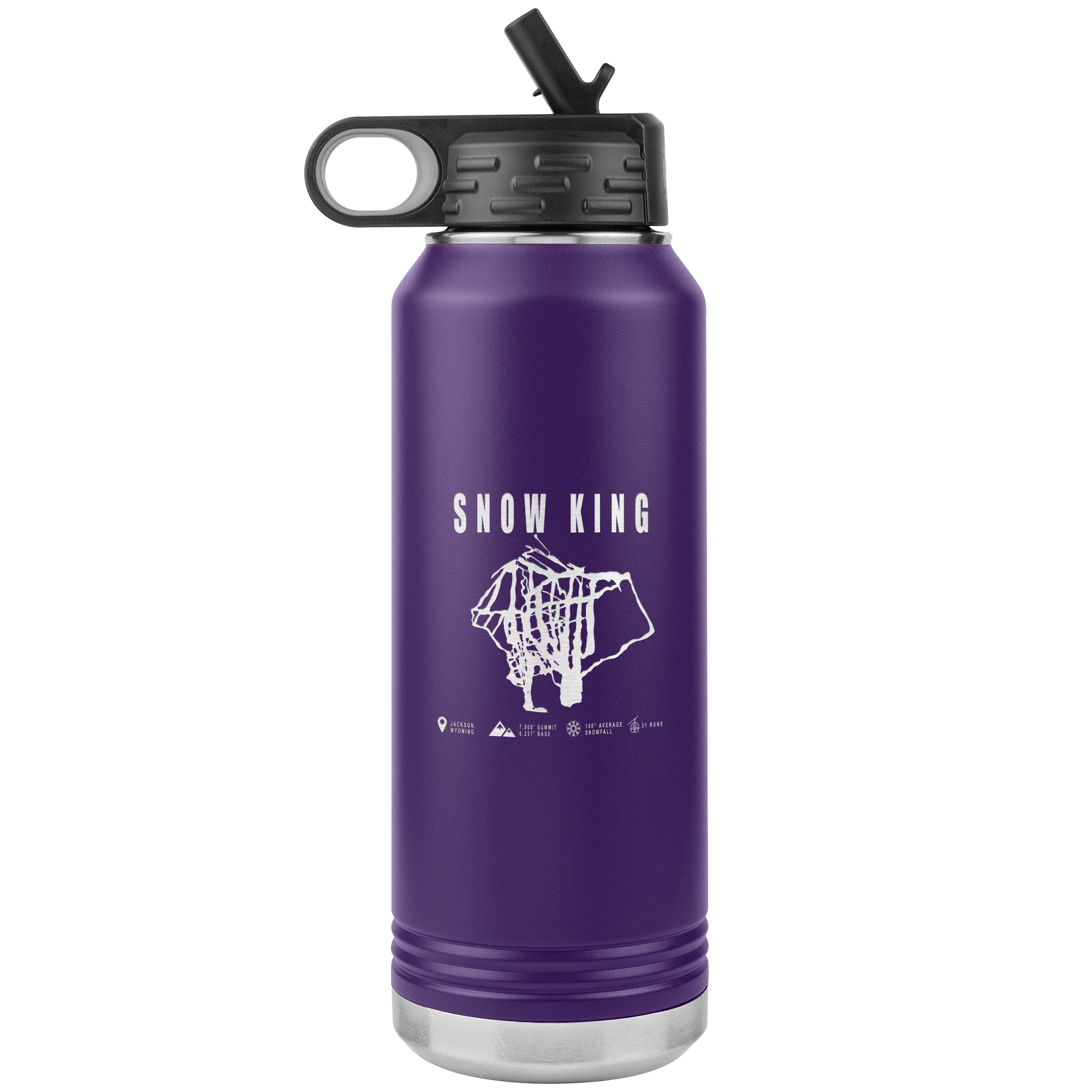 Snow King Wyoming Ski Trail Map 32oz Water Bottle Tumbler - Powderaddicts