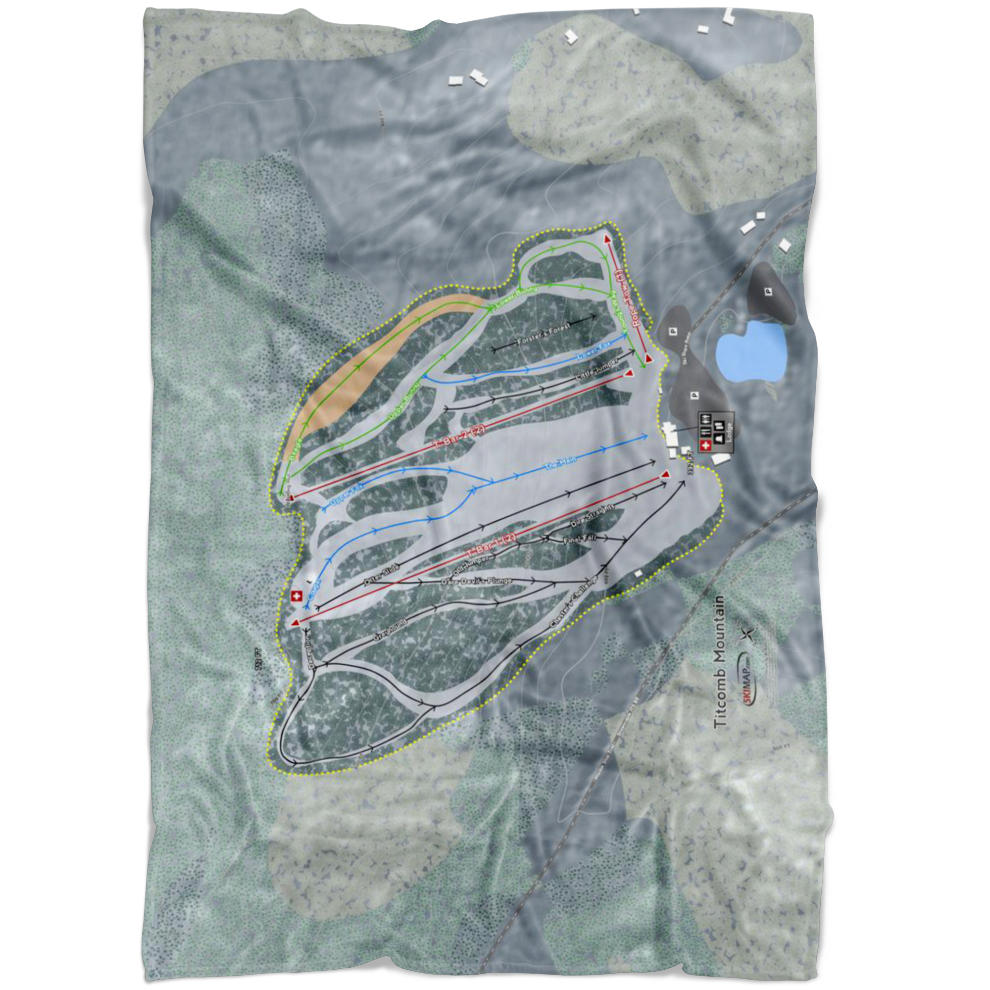 Titcomb Mountain, Maine Ski Trail Map Fleece Blanket - Powderaddicts