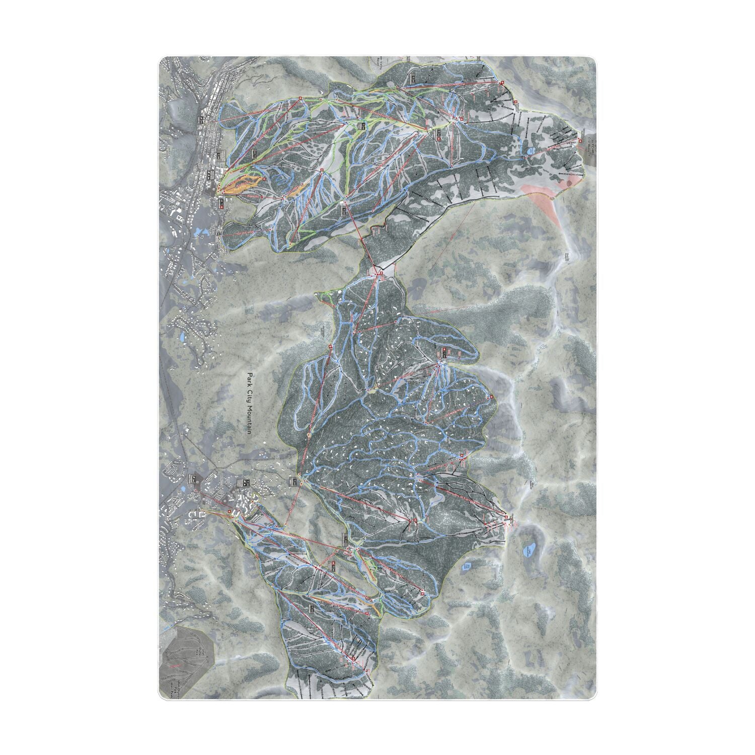 Park City Mountain, Utah Ski Resort Map Printed Beach Towel - Powderaddicts