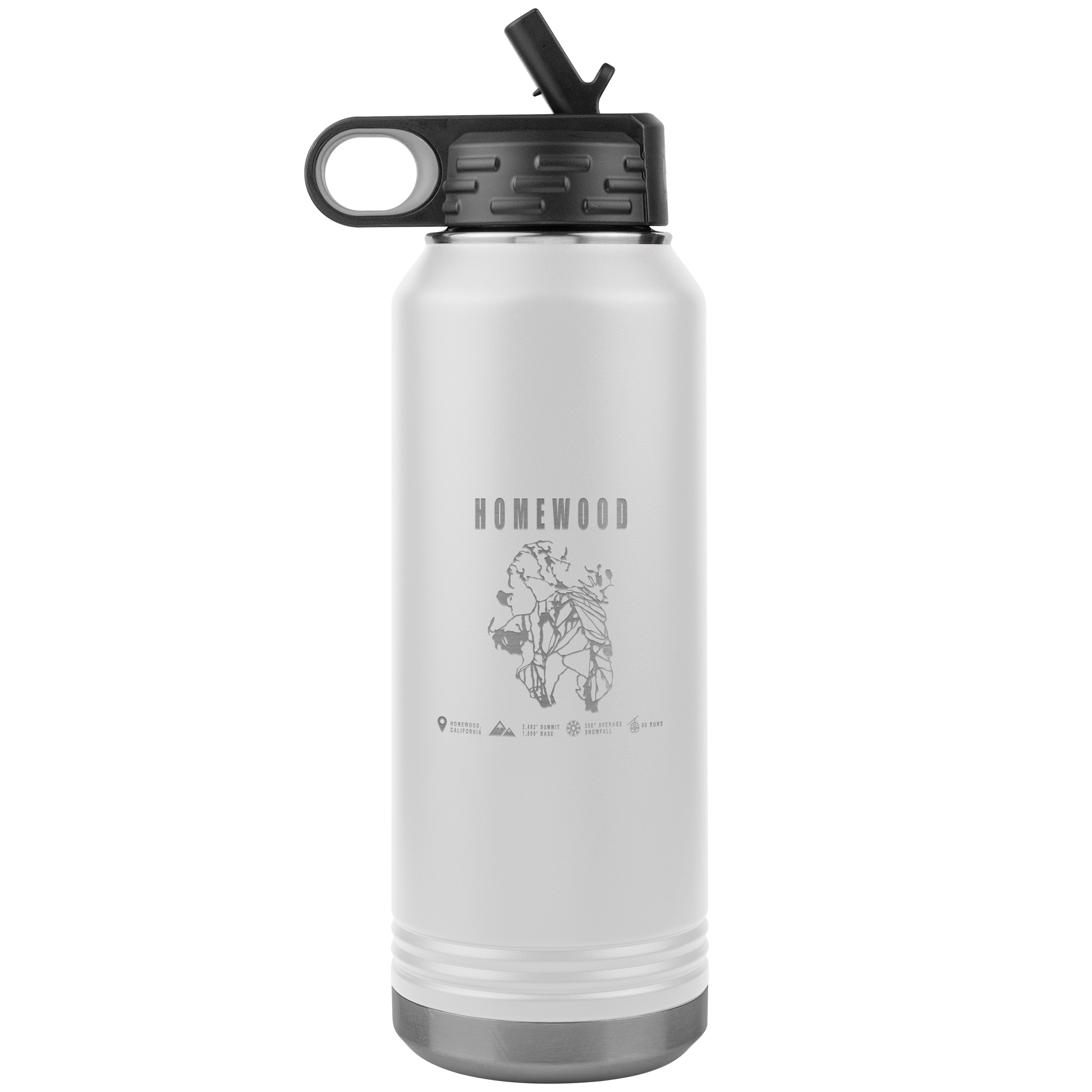 Homewood, California Ski Trail Map 32oz Water Bottle Tumbler - Powderaddicts