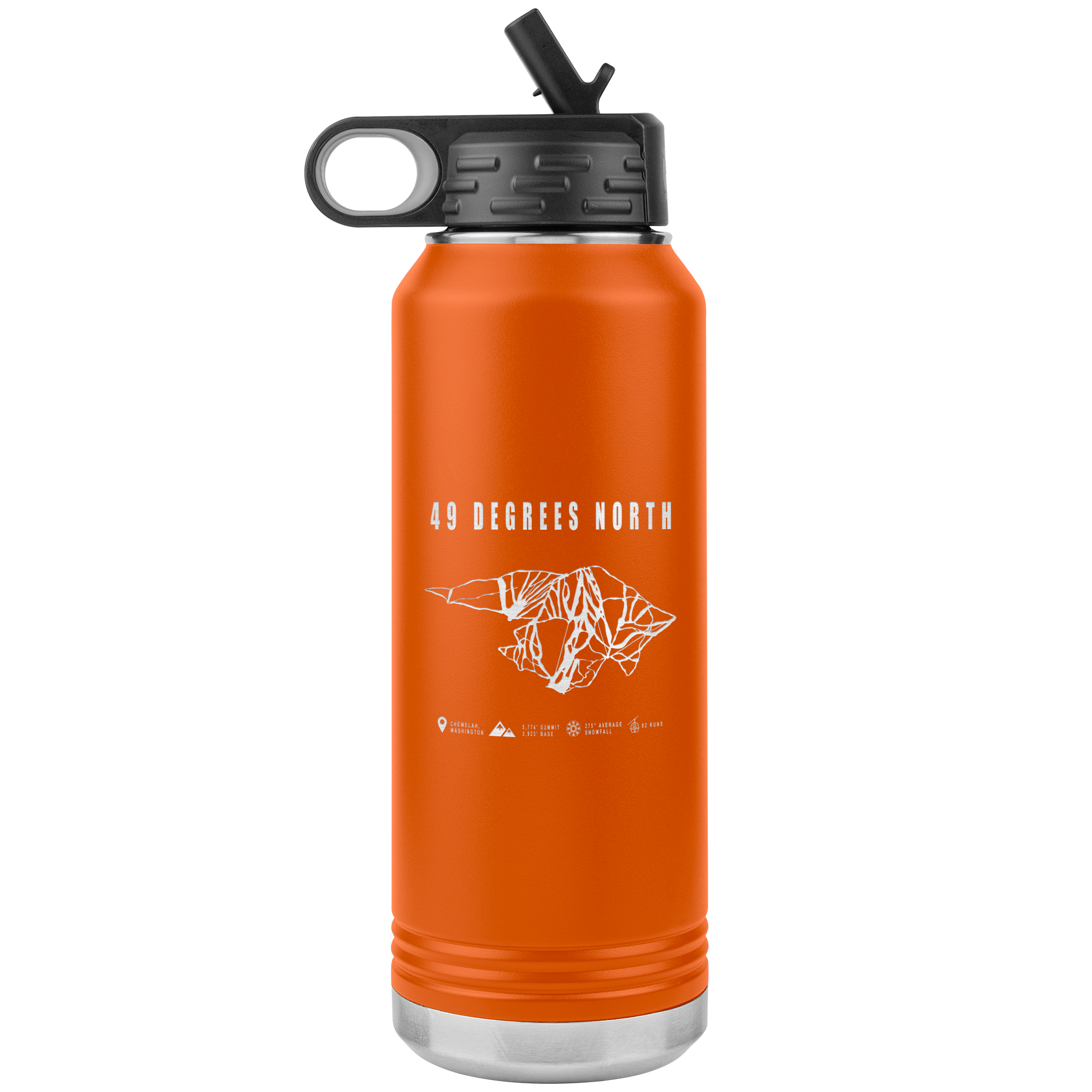 49 Degrees North, Washington Ski Trail Map 32oz Water Bottle Tumbler - Powderaddicts