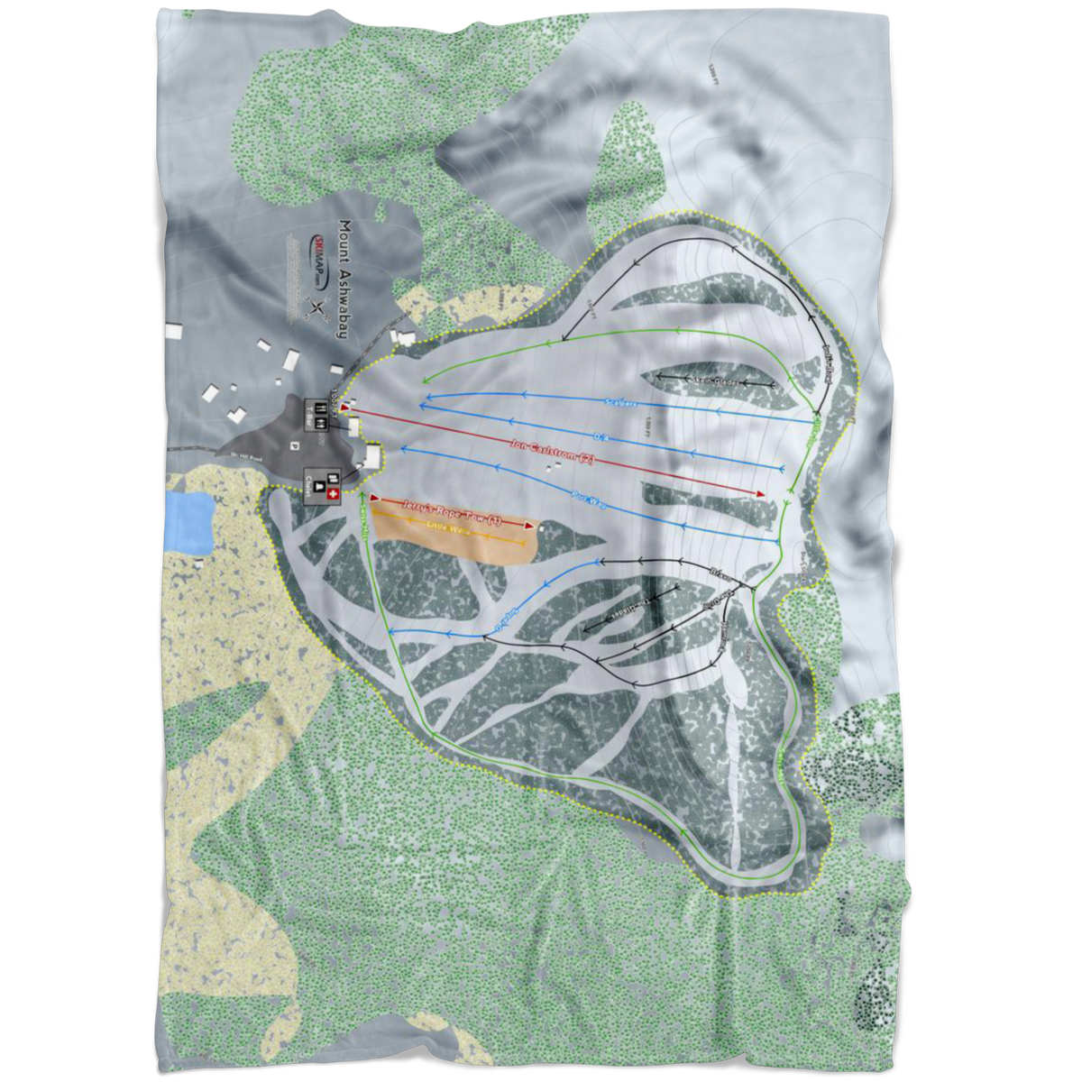 Mont Du Lac, Wisconsin Ski Trail Map Fleece Blanket - Powderaddicts