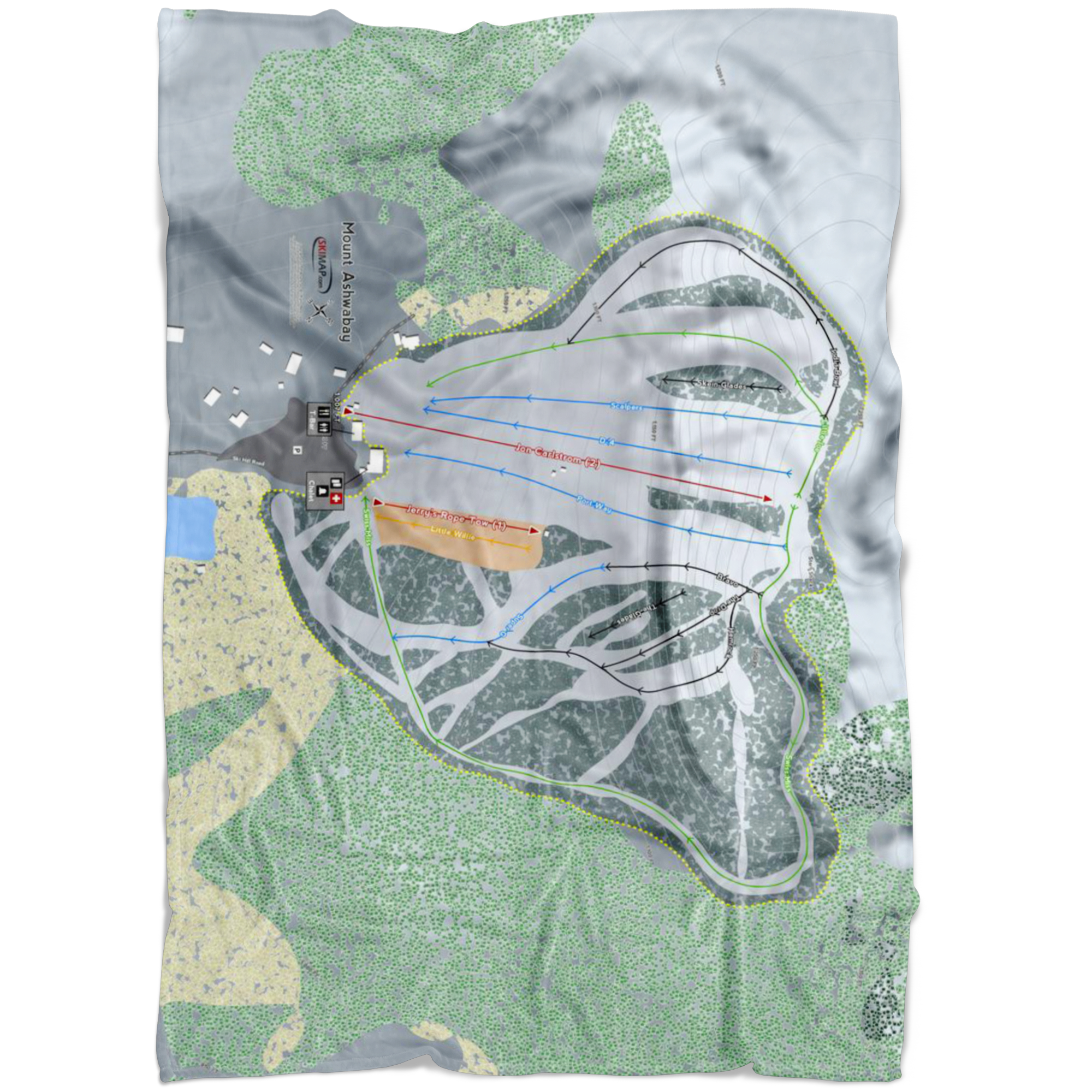 Mont Du Lac, Wisconsin Ski Trail Map Fleece Blanket - Powderaddicts