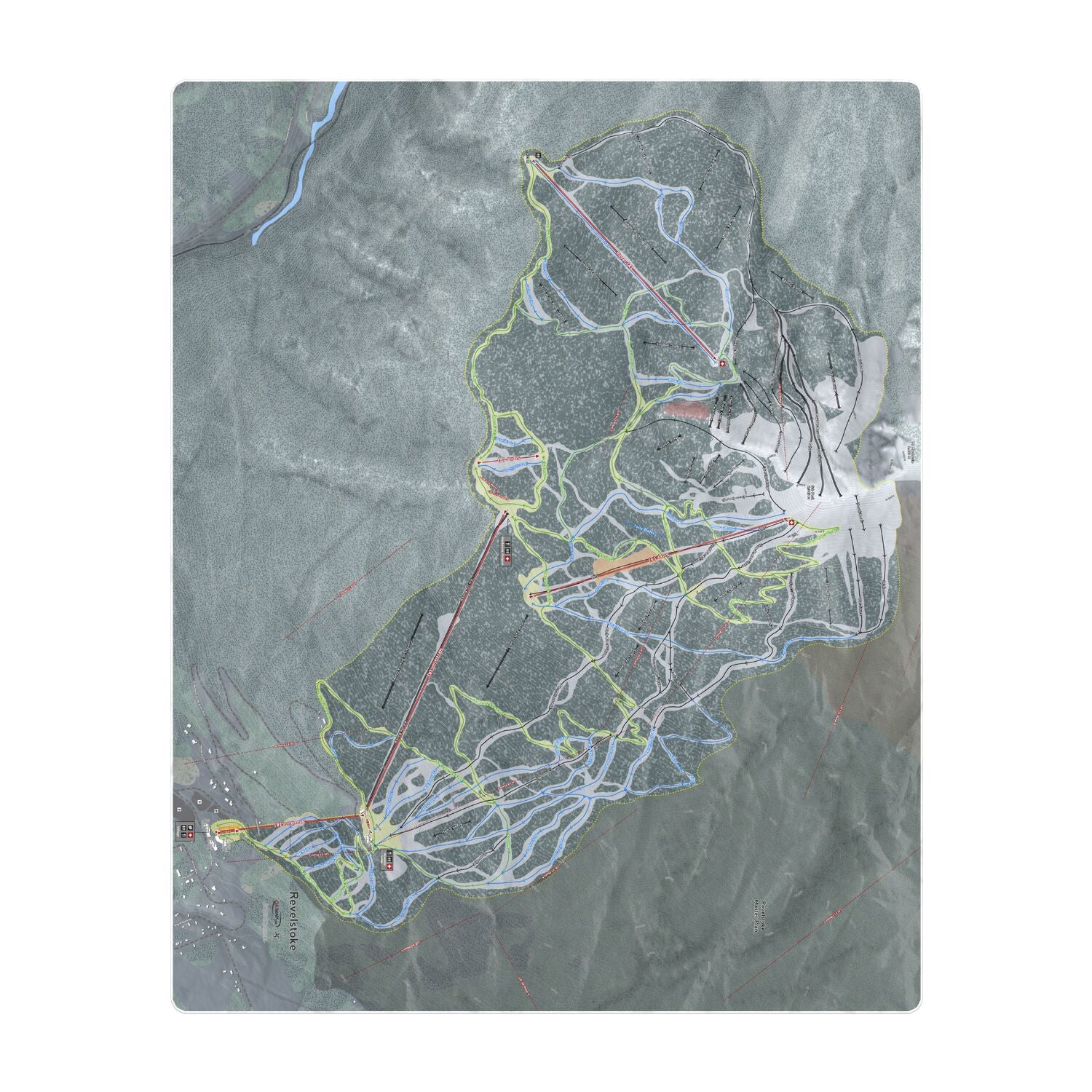 Revelstoke, British Columbia Ski Resort Map Printed Beach Towel - Powderaddicts