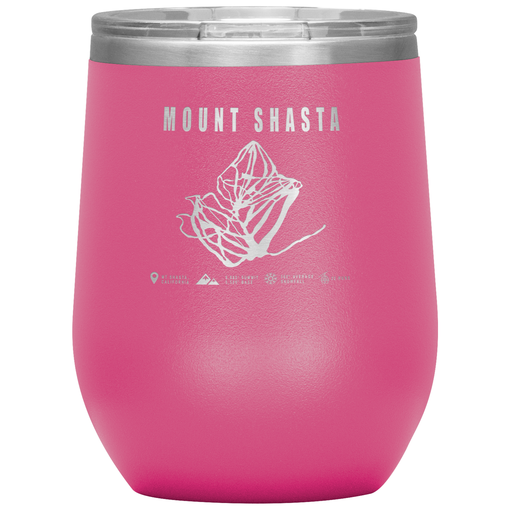 Mount Shasta, California Ski Trail Map Wine 12oz Tumbler - Powderaddicts