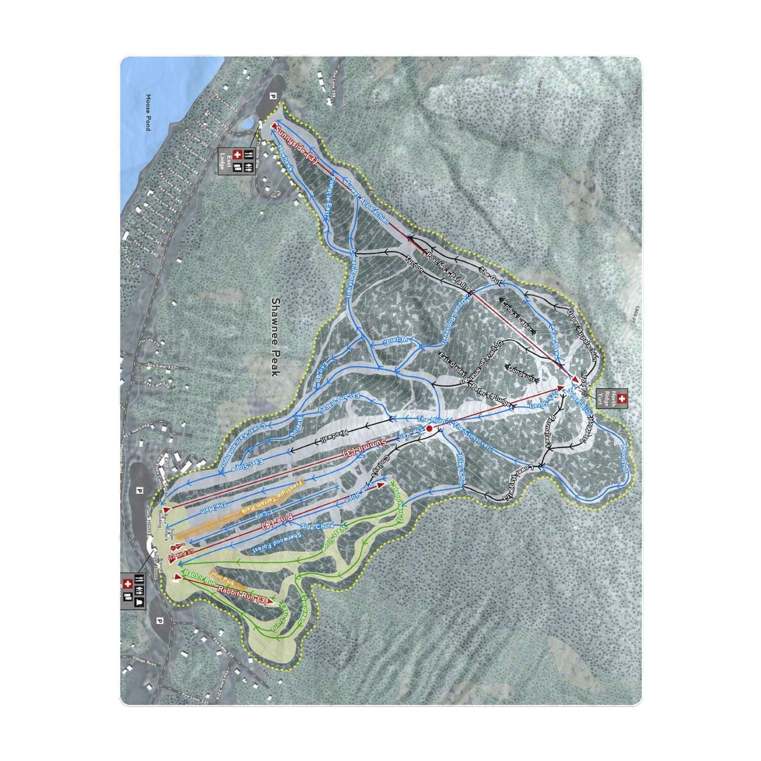 Shawnee Peak, Maine Ski Resort Map Printed Beach Towel - Powderaddicts