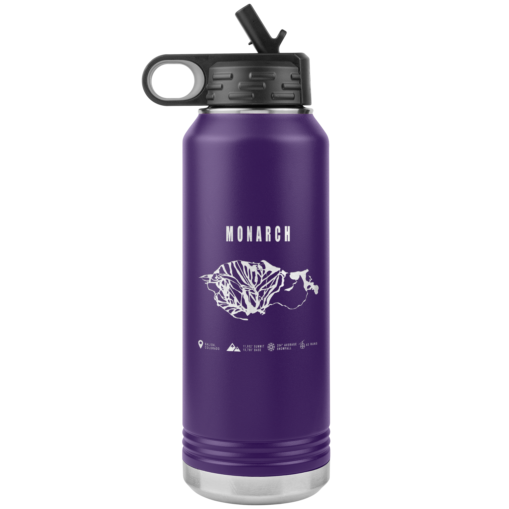 Monarch Colorado Ski Trail Map 32oz Water Bottle Tumbler - Powderaddicts