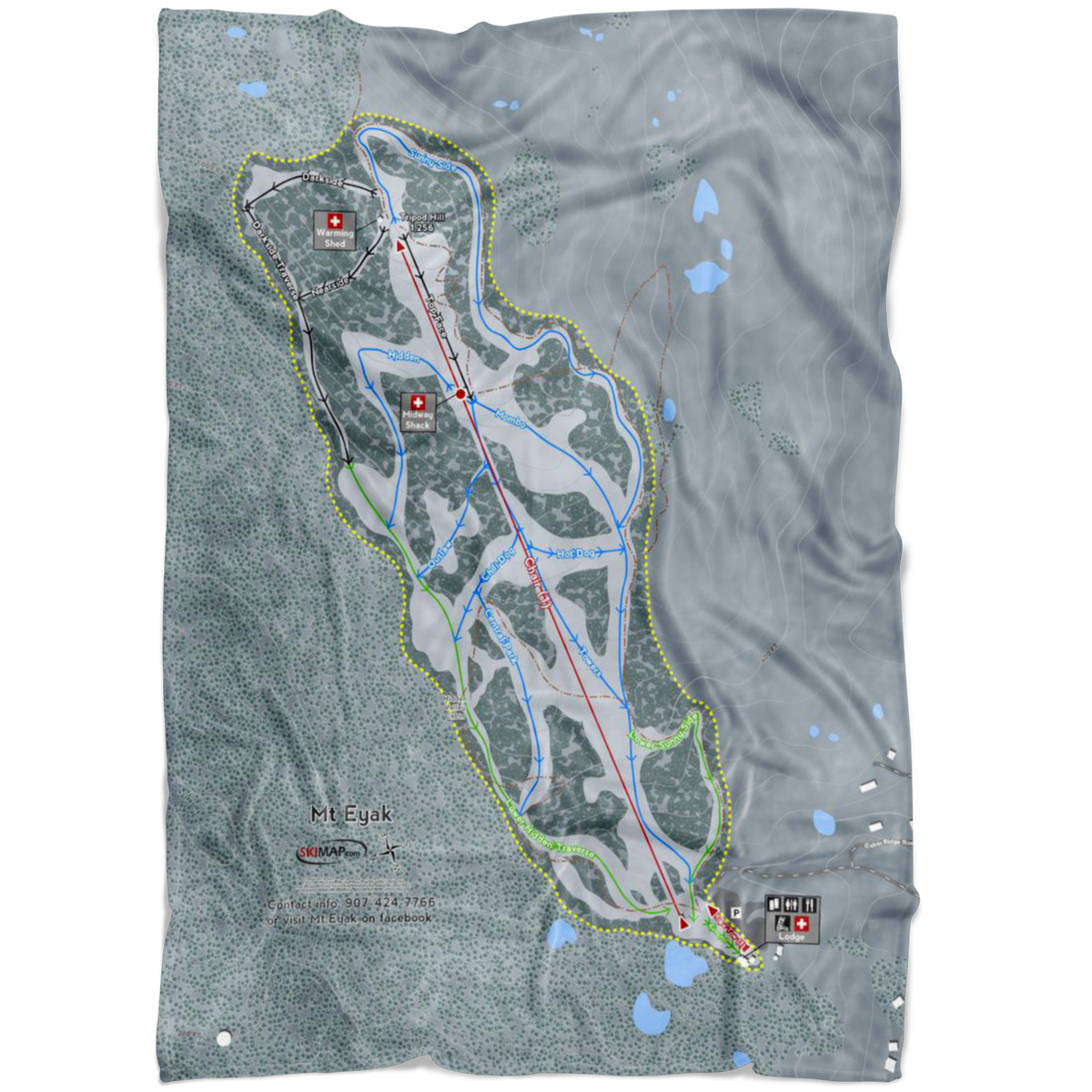 Mt Eyak, Alaska Ski Trail Map Fleece Blanket | Powderaddicts