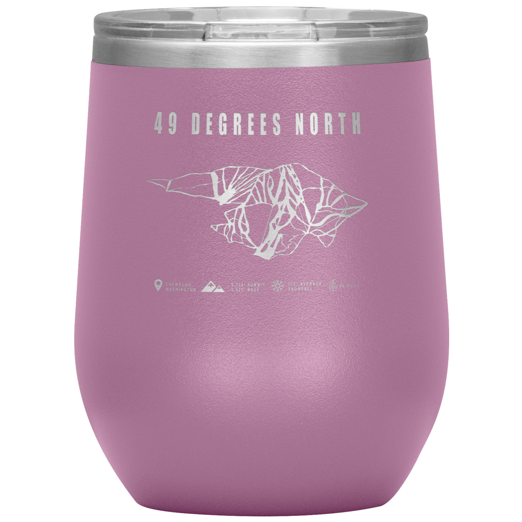 49 Degrees North, Washington Ski Trail Map Wine 12oz Tumbler - Powderaddicts