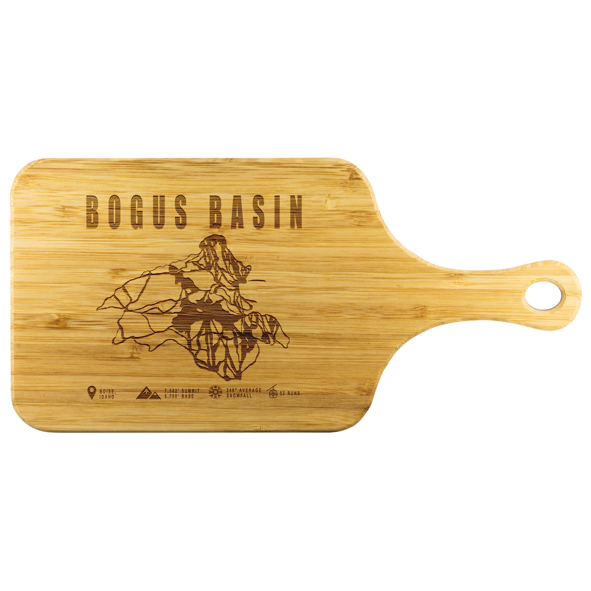 Bogus Basin Idaho Ski Trail Map Bamboo Cutting Board With Handle - Powderaddicts