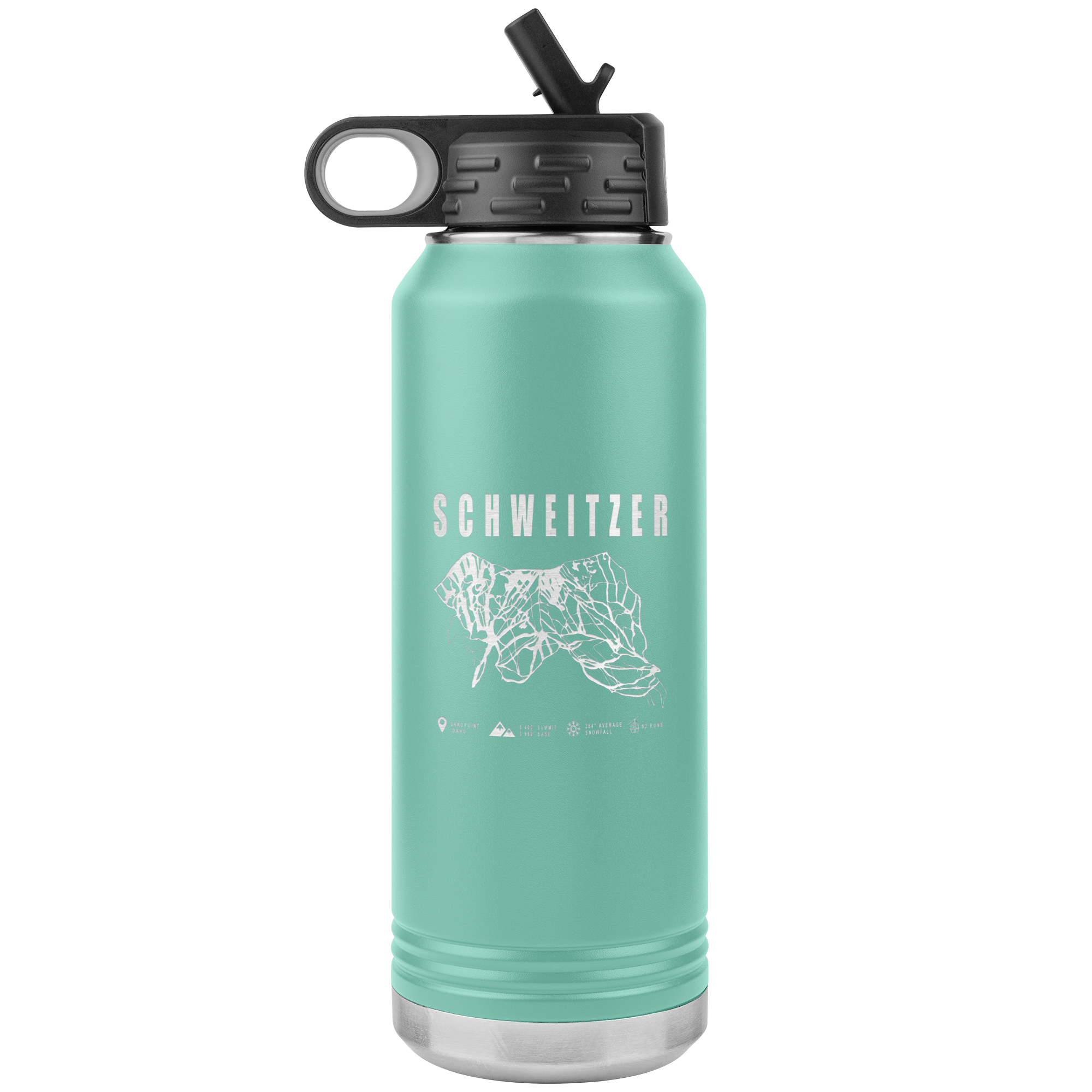 Schweitzer Idaho Ski Trail Map 32oz Water Bottle Tumbler - Powderaddicts