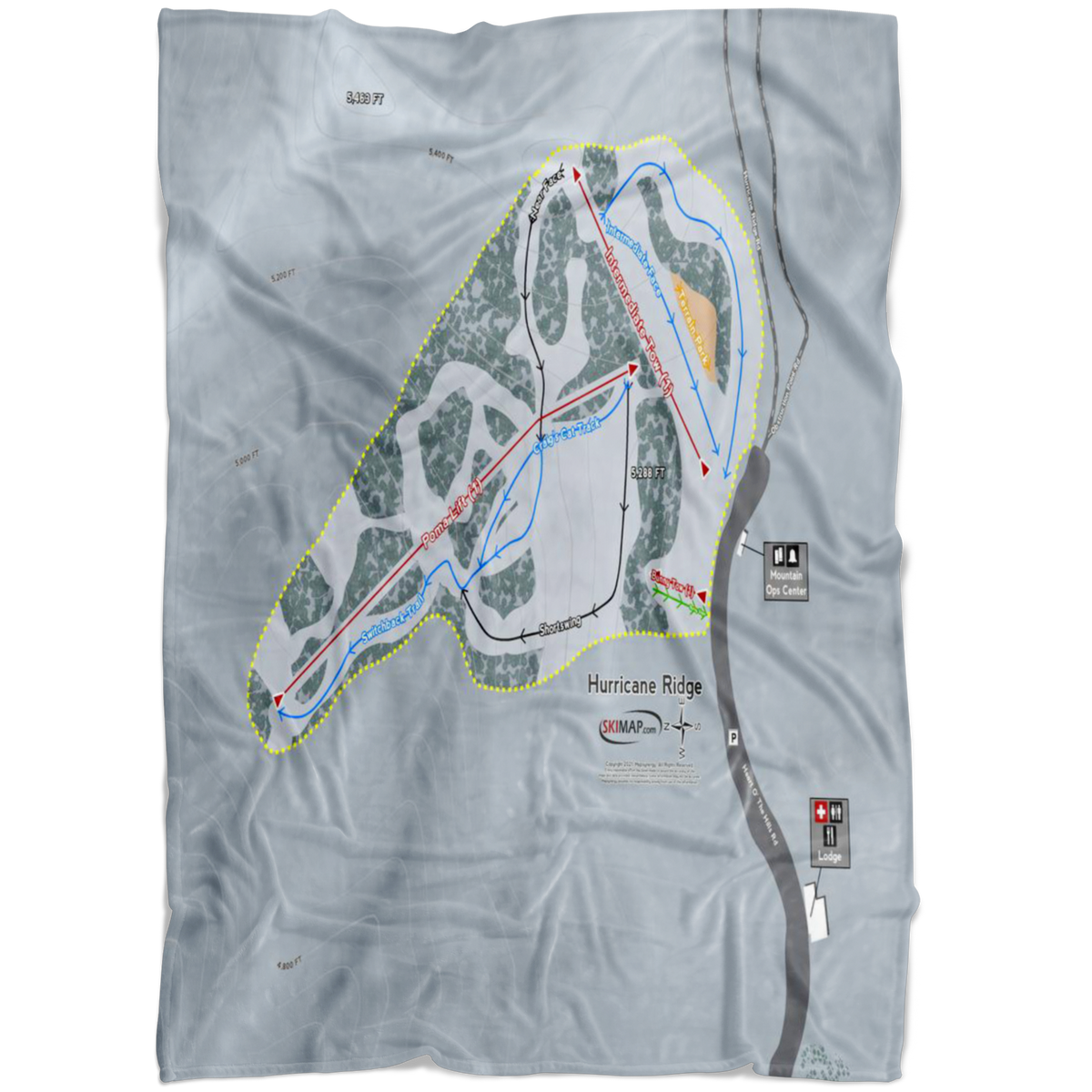 Hurricane Ridge, Washington Ski Trail Map Fleece Blanket - Powderaddicts