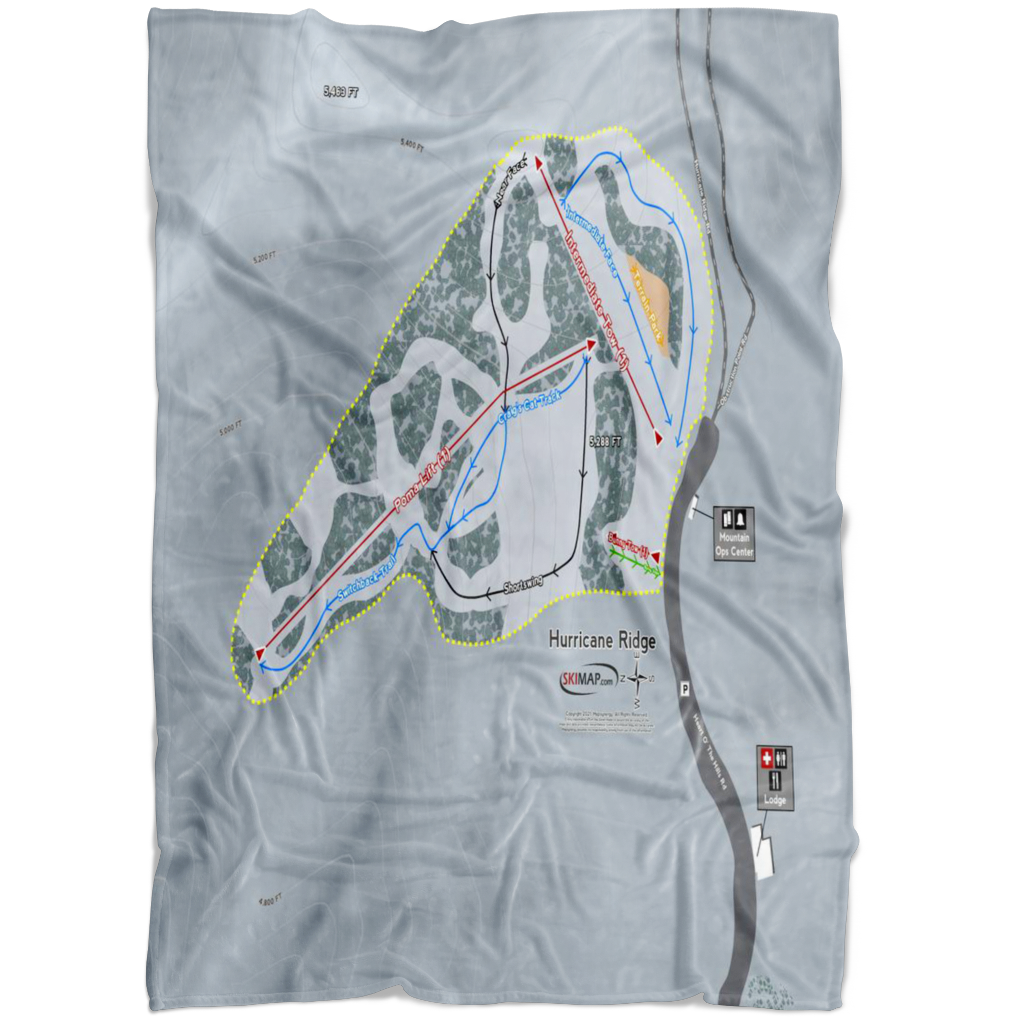 Hurricane Ridge, Washington Ski Trail Map Fleece Blanket - Powderaddicts