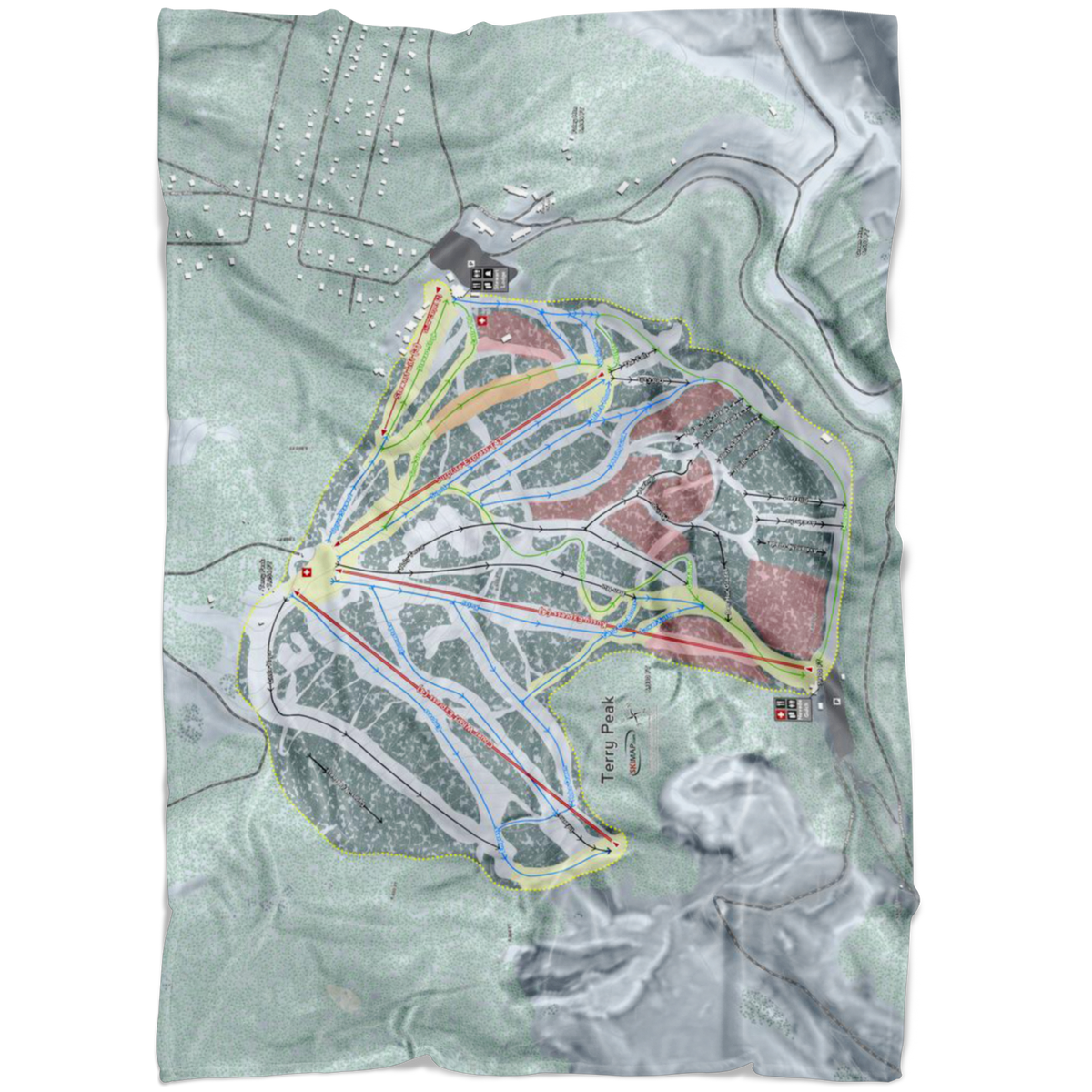 Terry Peak, South Dakota Ski Trail Map Fleece Blanket - Powderaddicts