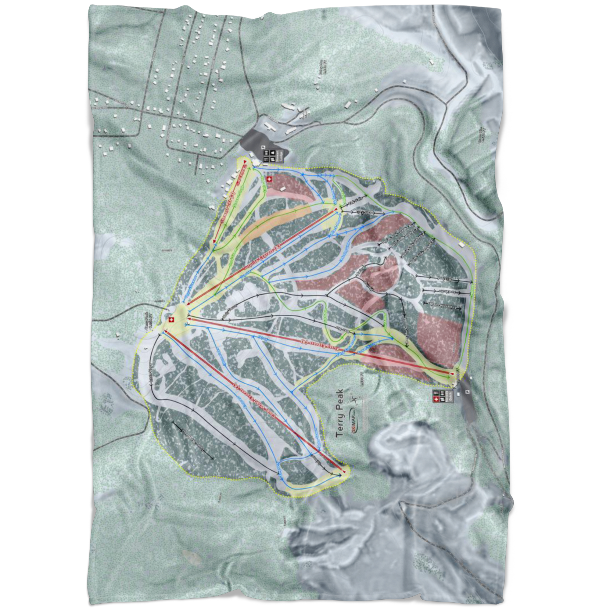 Terry Peak, South Dakota Ski Trail Map Fleece Blanket - Powderaddicts