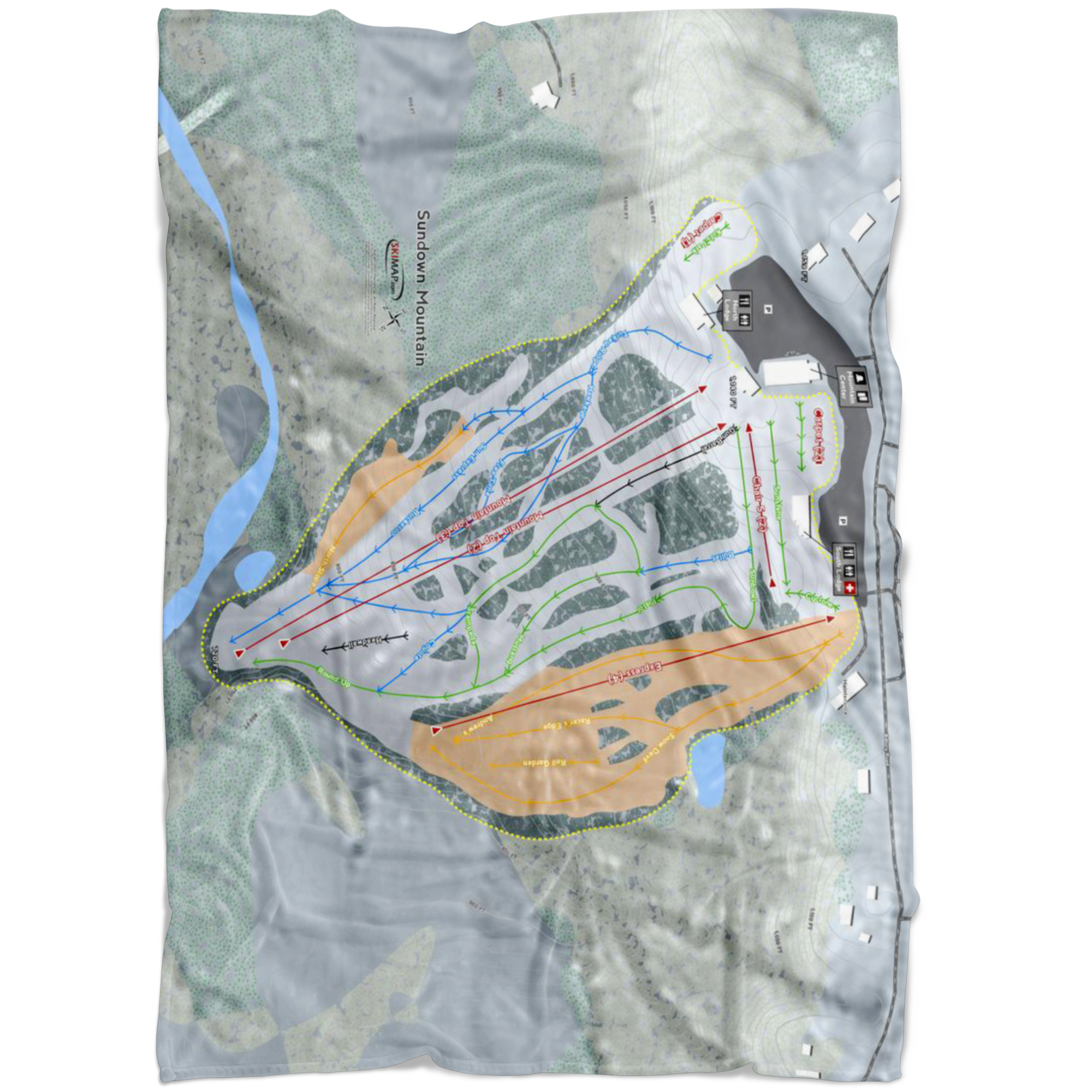 Sundown Mountain, Iowa Ski Trail Map Fleece Blanket - Powderaddicts