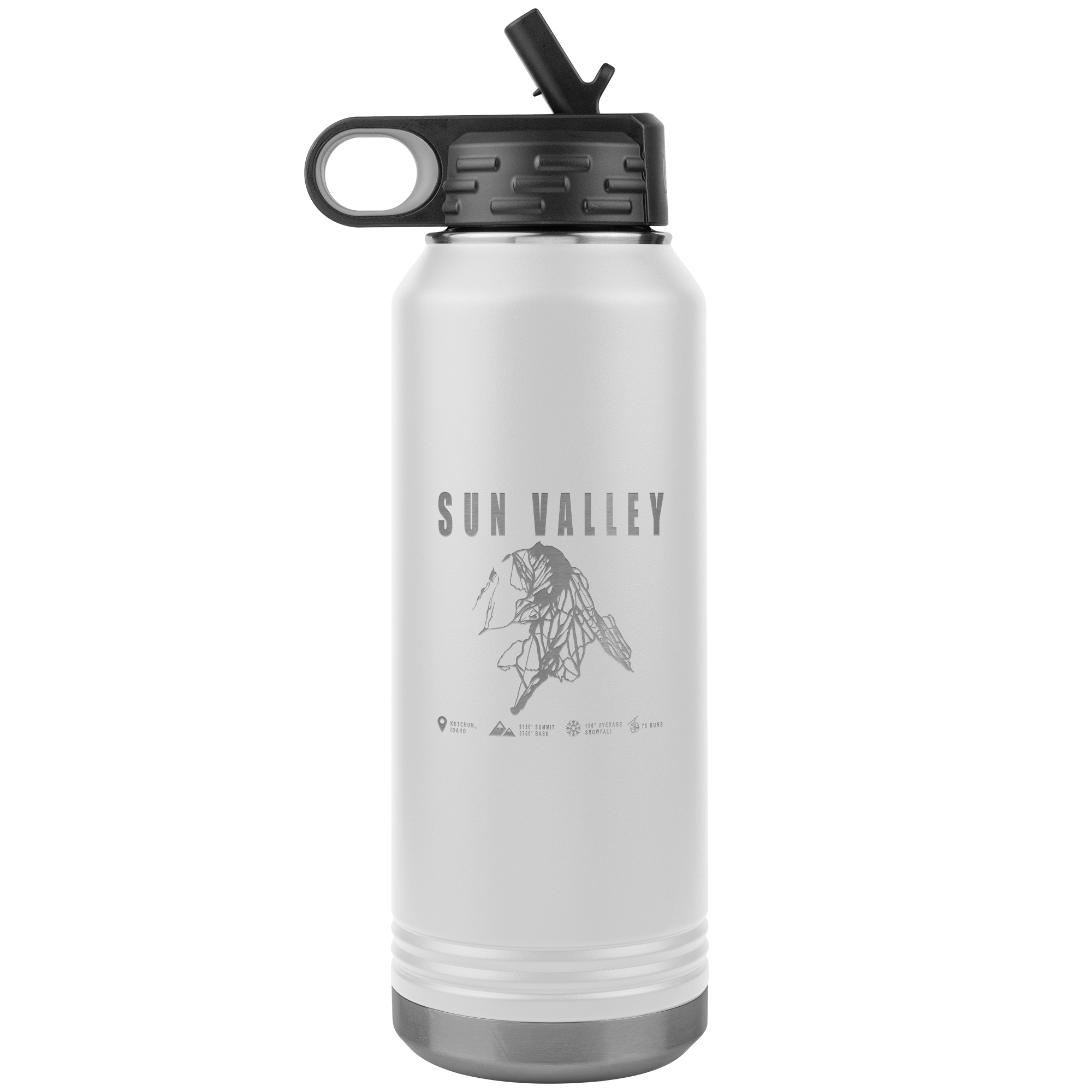 Sun Valley Idaho Ski Trail Map 32oz Water Bottle Tumbler - Powderaddicts