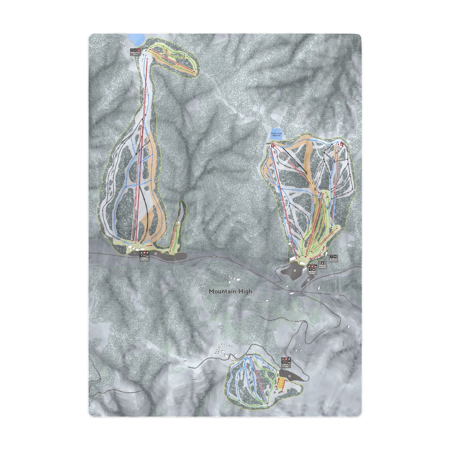 Mountain High, California Ski Resort Map Printed Beach Towel - Powderaddicts