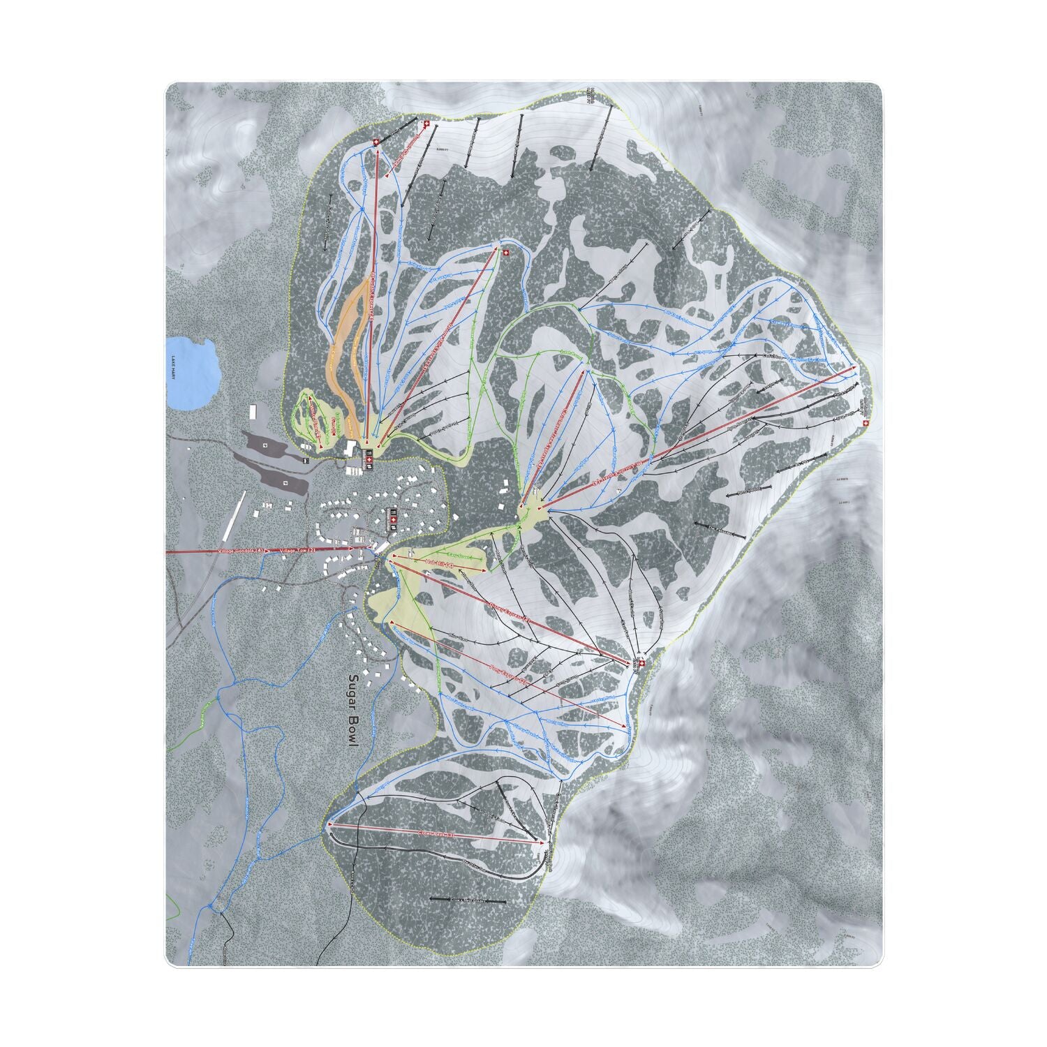 Sugar Bowl, California Ski Resort Map Printed Beach Towel - Powderaddicts