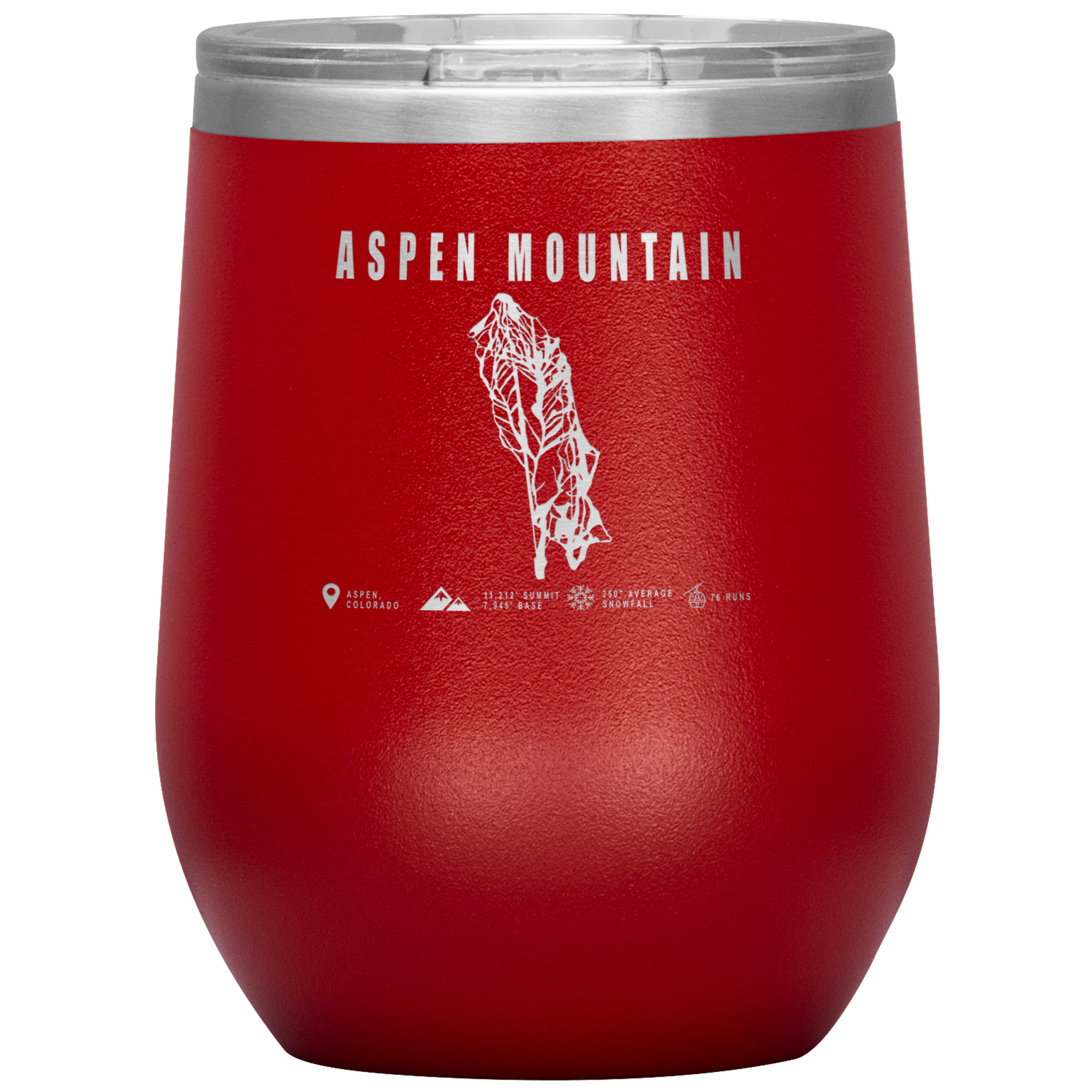 Aspen Mountain Colorado Ski Trail Map Wine 12oz Tumbler - Powderaddicts